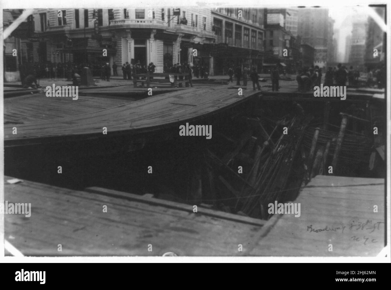 La costruzione della metropolitana, Broadway e 38th Street, New York City Foto Stock