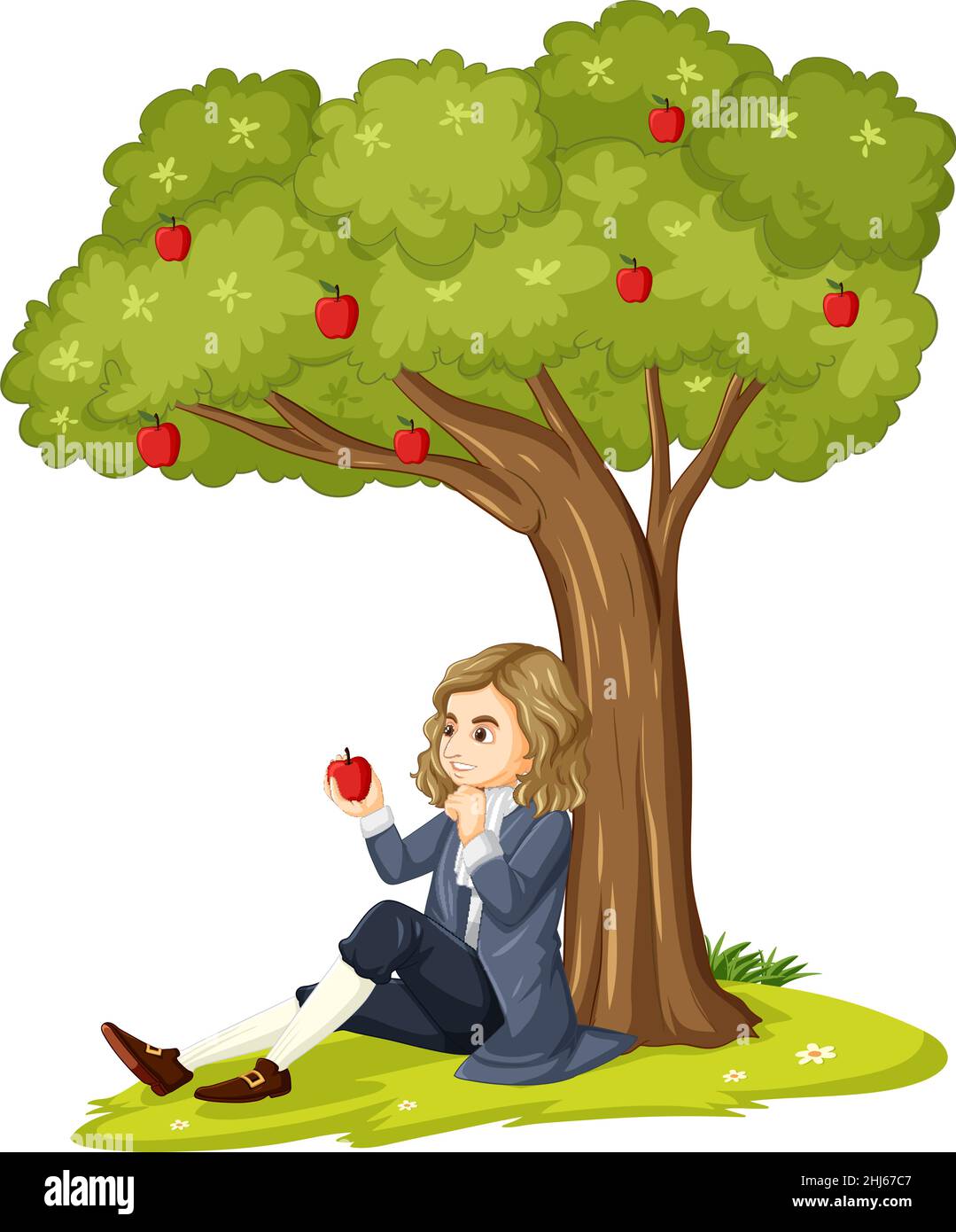 Sir Isaac Newton che ha impostato l'illustrazione dell'albero della mela Illustrazione Vettoriale