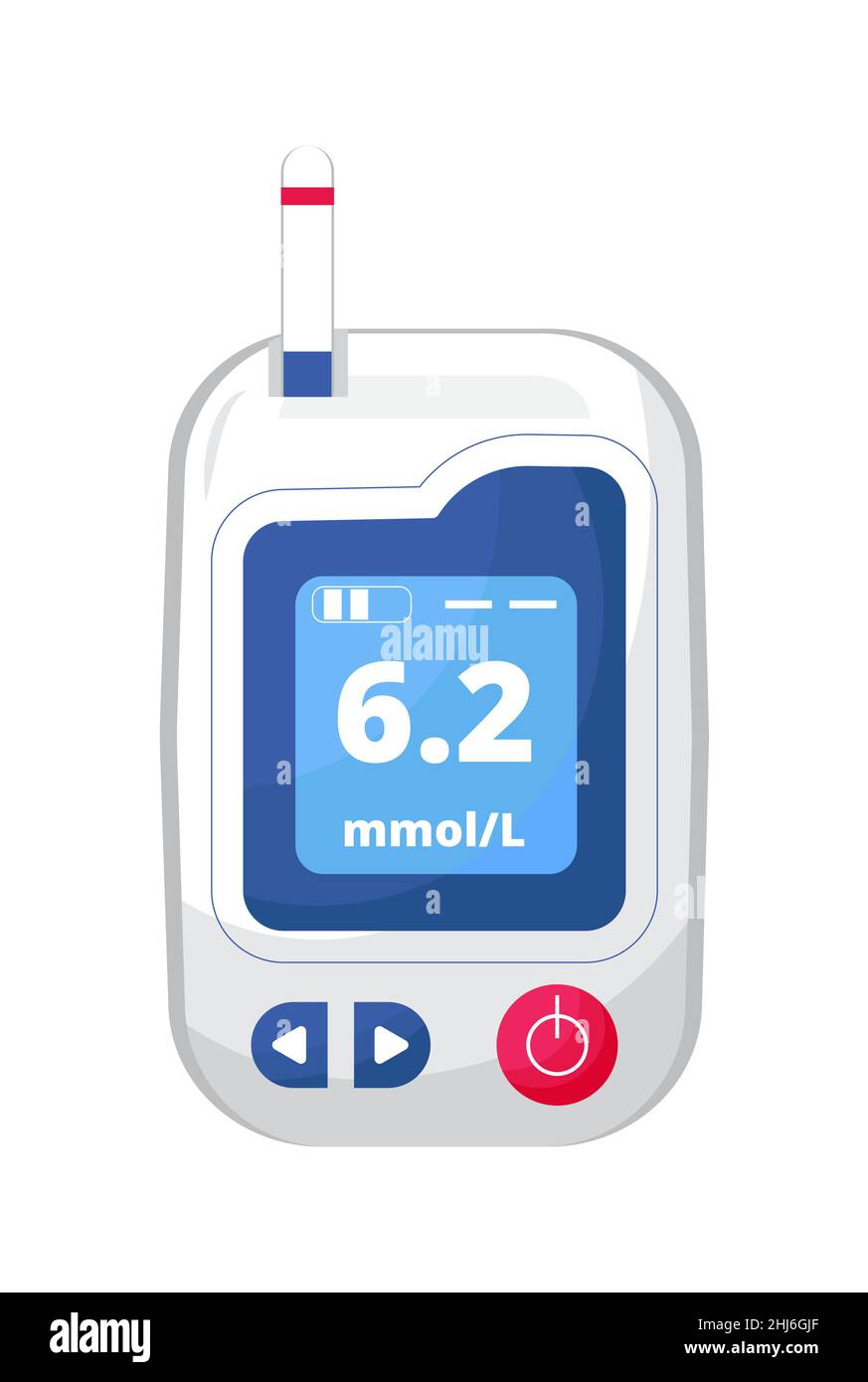 Glucometro per misuratore della glicemia. Diagnosi iperglicemia concetto vettore. Misurazione del livello di zucchero. Diabete settimana, giorno, mese Illustrazione Vettoriale