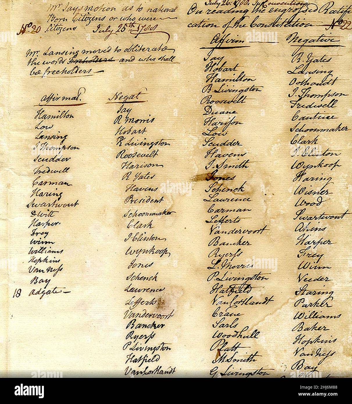 Swartwout ratifica della Costituzione degli Stati Uniti. Foto Stock