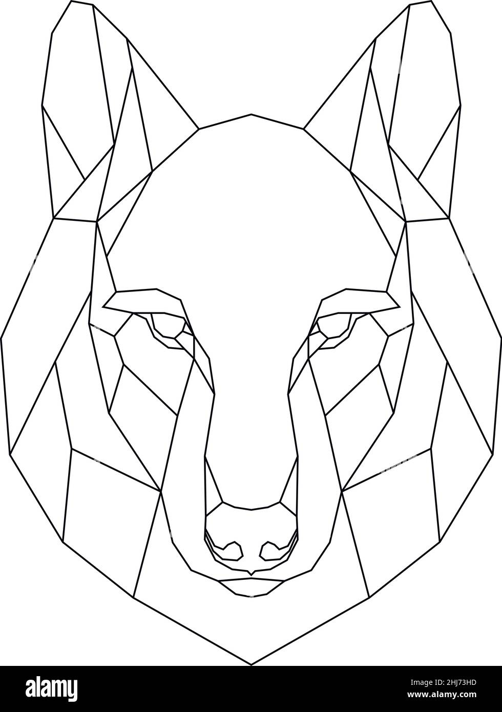 Icona Wolf Head. Stile triangolare astratto. Contorno per tatuaggio, logo, emblema ed elemento di design. Disegno a mano di un lupo Illustrazione Vettoriale