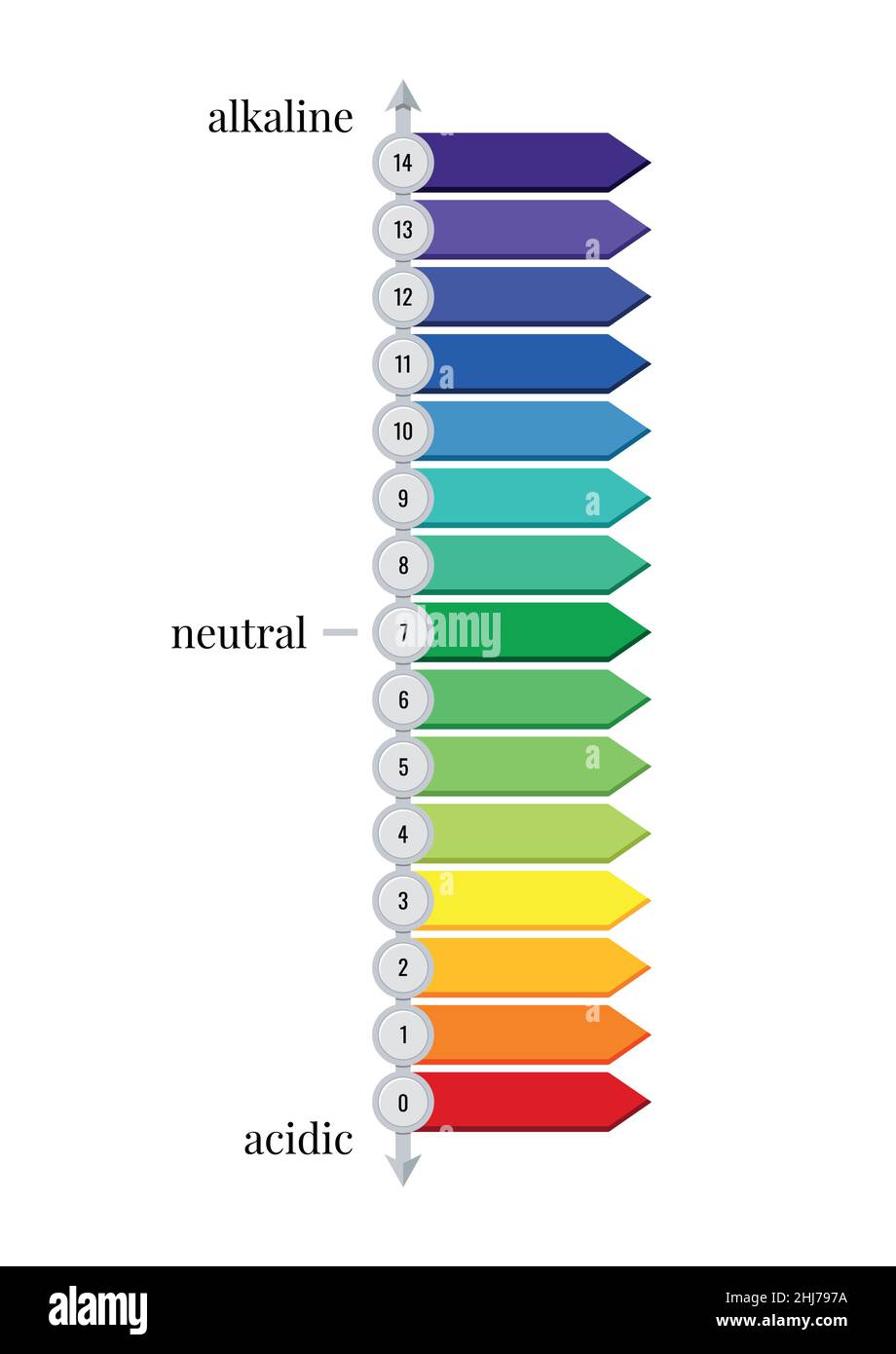 Grafico orizzontale scala pH per soluzioni acide e basiche isolate su sfondo bianco. Illustrazione Vettoriale