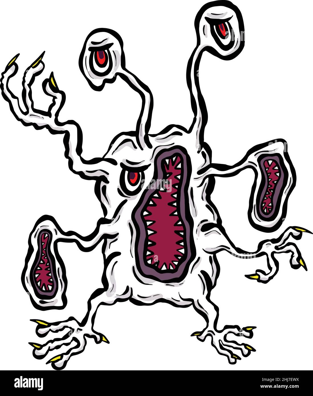Strane creature immaginarie Alien Monster che sembrano virus o Parasiti in stile Cartoon Illustrazione Vettoriale