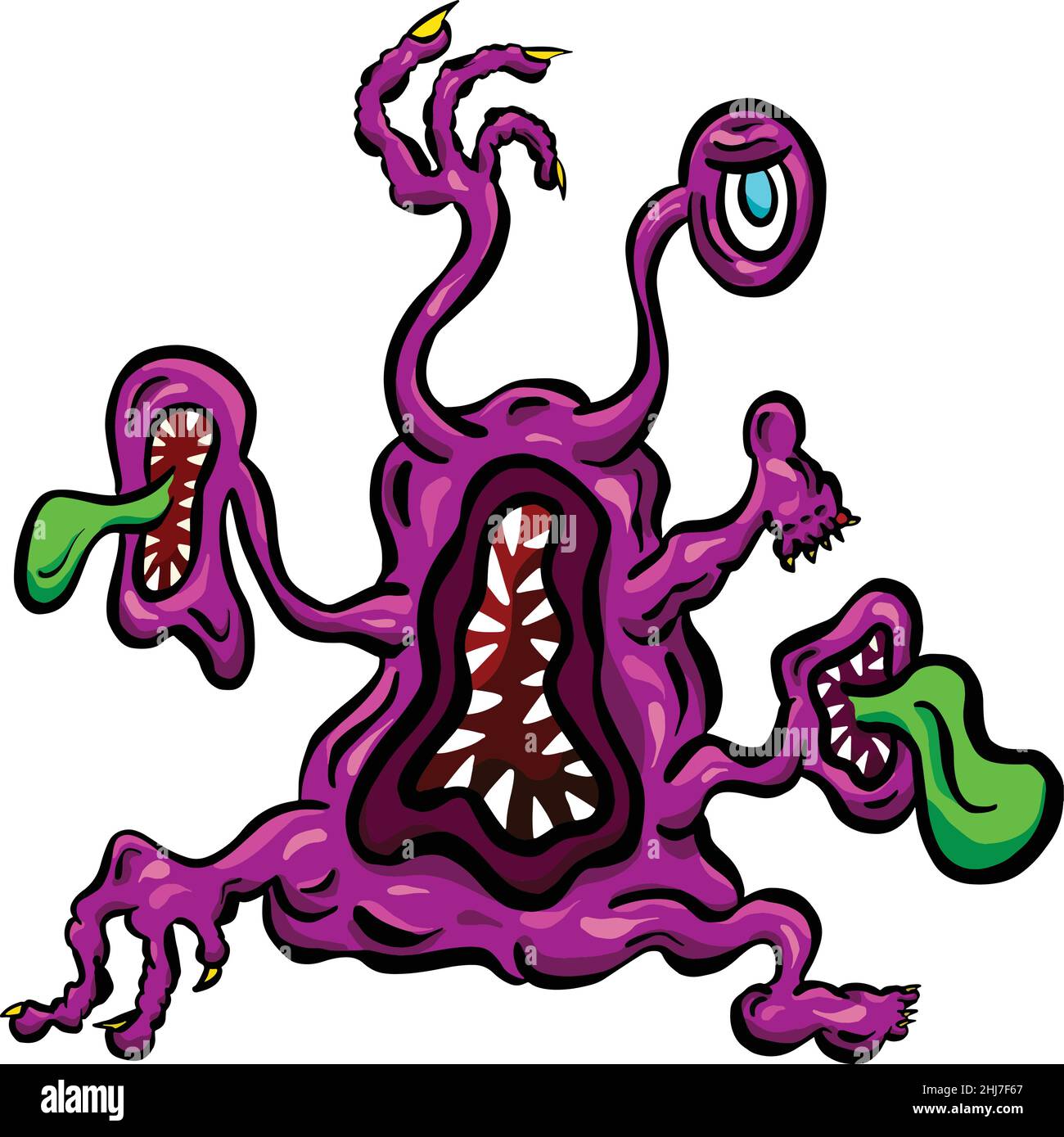 Strane creature immaginarie Alien Monster che sembrano virus o Parasiti in stile Cartoon Illustrazione Vettoriale