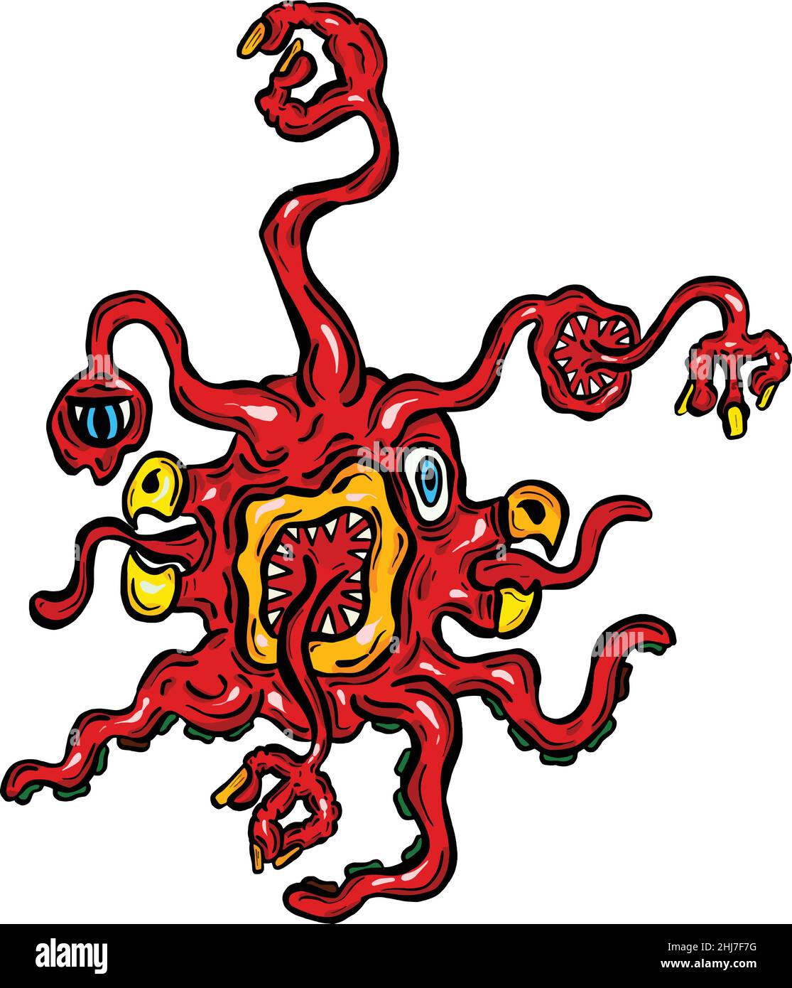 Strane creature immaginarie Alien Monster che sembrano virus o Parasiti in stile Cartoon Illustrazione Vettoriale