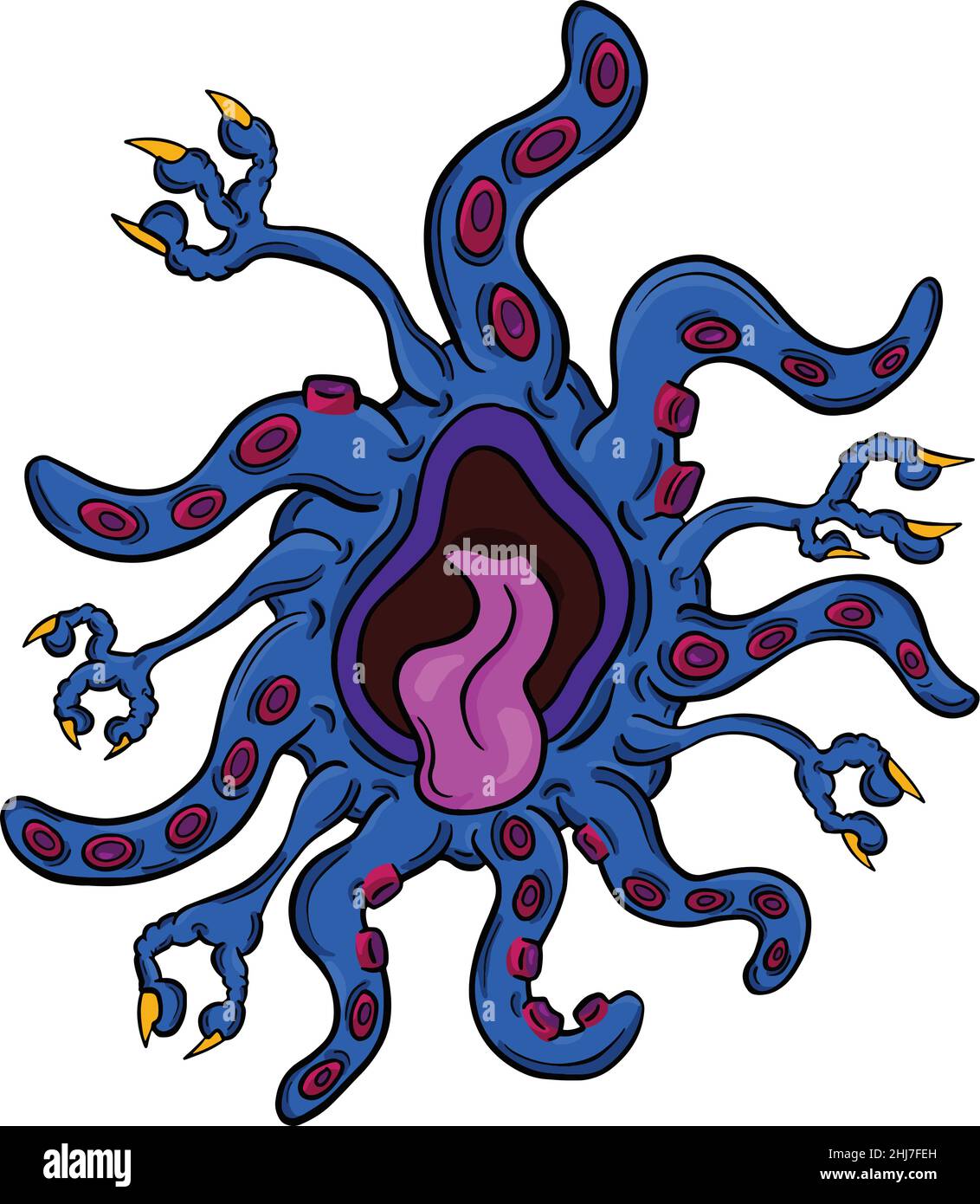 Strane creature immaginarie Alien Monster che sembrano virus o Parasiti in stile Cartoon Illustrazione Vettoriale