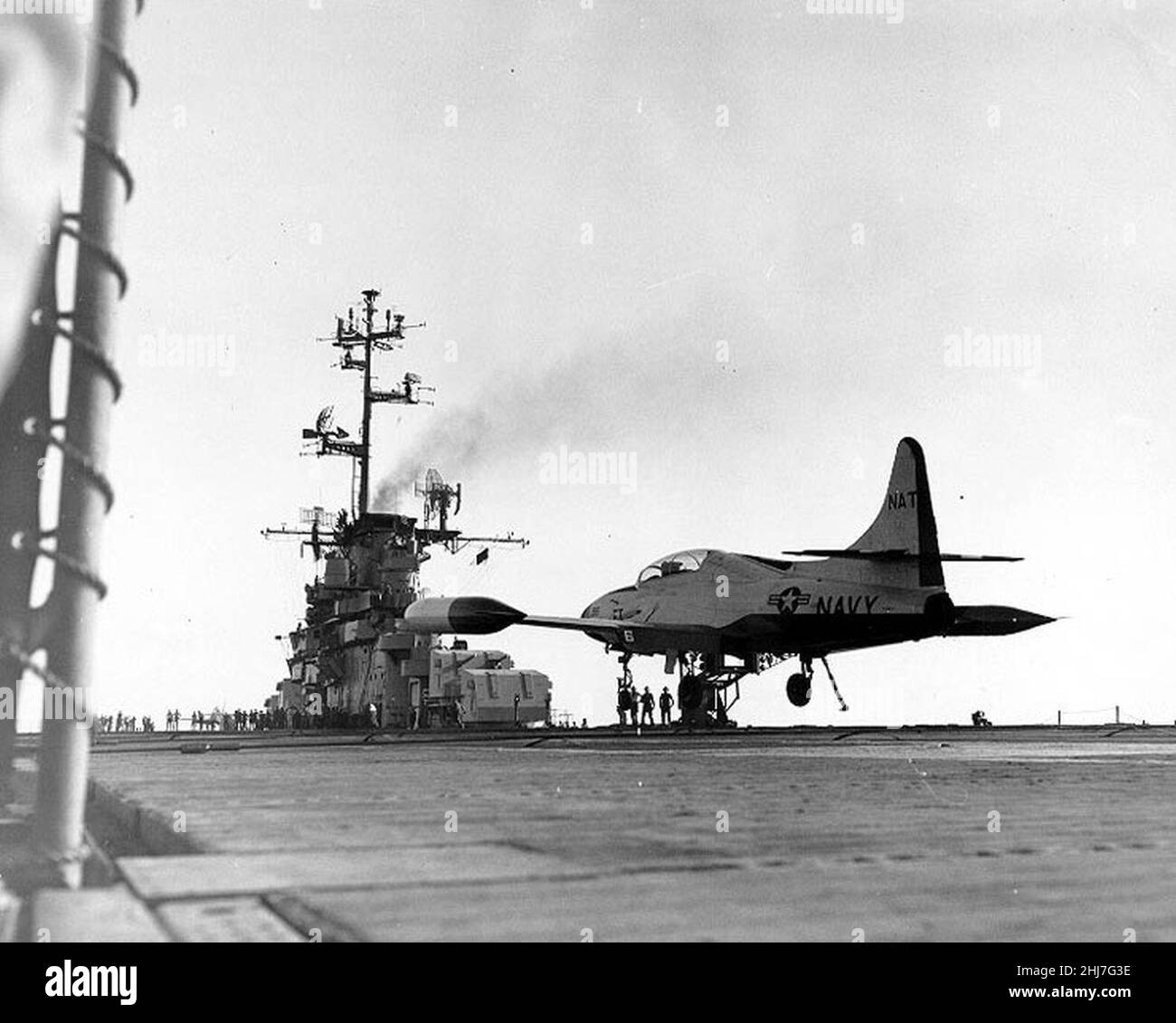 T-1A Seastar Landing USS Antietam 1957. Foto Stock