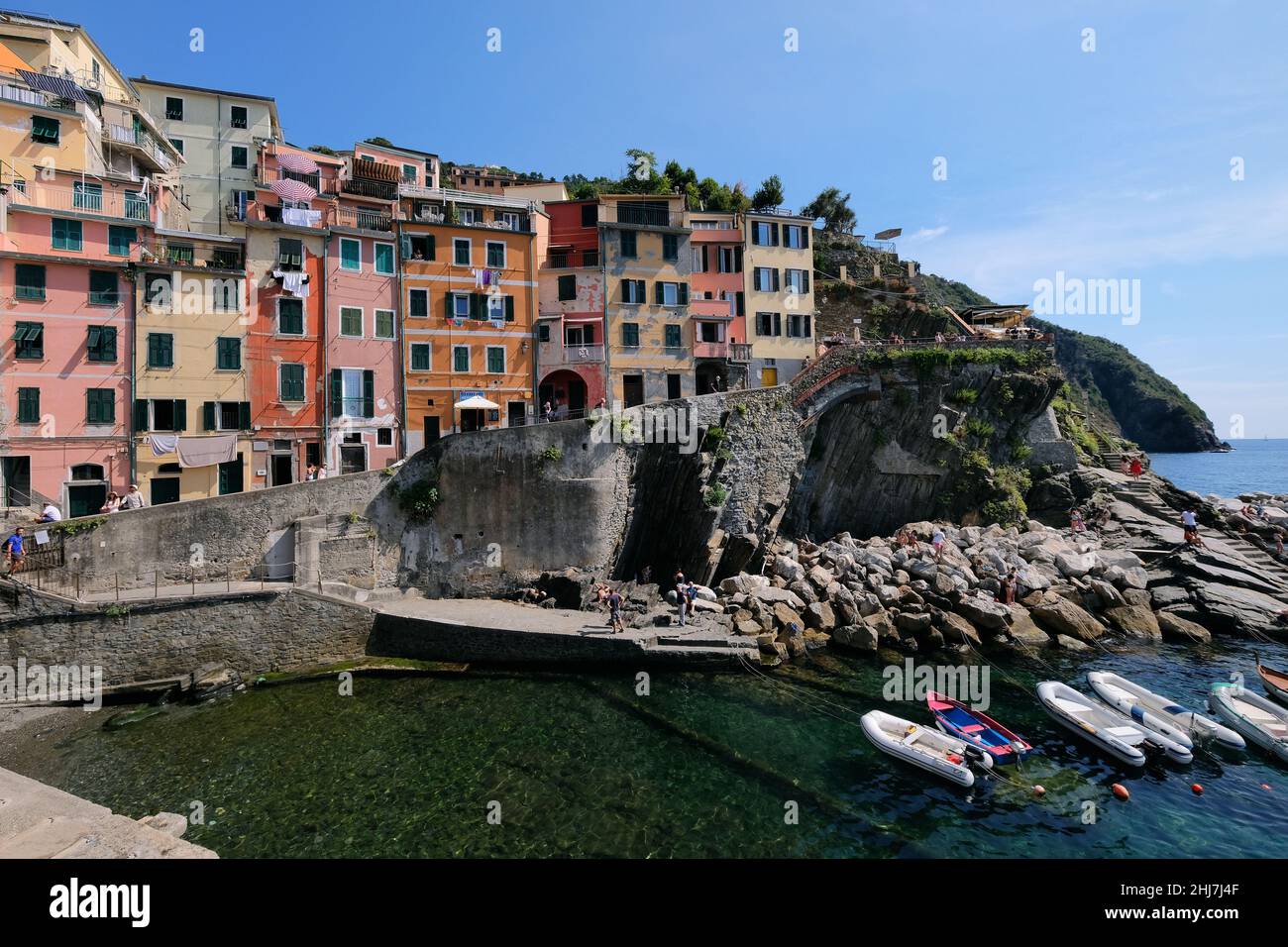 Riomaggiore, uno dei paesi delle cinque Terre sulla Riviera Italiana. Foto Stock