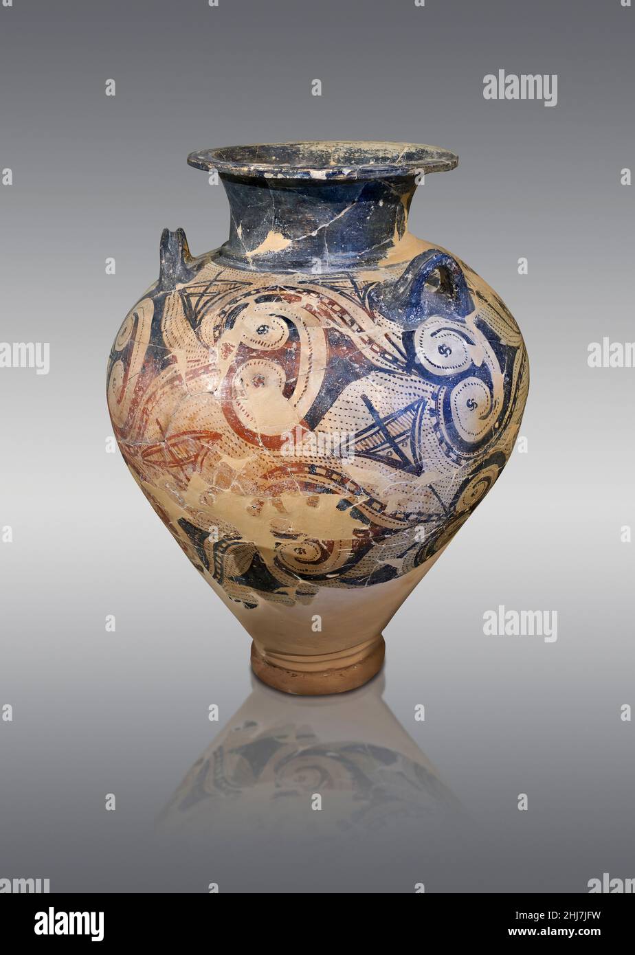 Ceramica in stile Palazzo Micenaean - vaso Piriforme con disegno marino probabilmente di stile polpo ripetitivo. Museo Archeologico di Nafplio. Altro Foto Stock