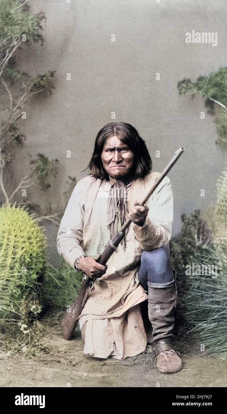 Geronimo, 1829-1909, capo tribale. Apache. Nativo americano / indiano / americano indiano. Foto di A.F. Randall, Wilcox, A.T. Foto Stock