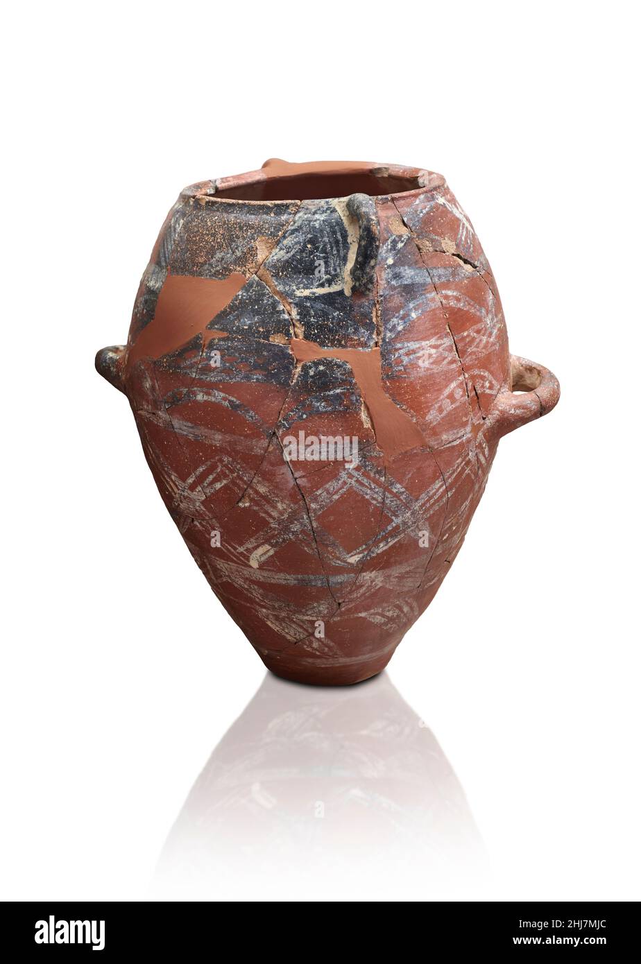 Ceramica micenea. Vaso sepolcrale in terracotta con disegno geometrico, Città bassa, Asine, 1900-1700 a.C. Museo Archeologico di Nauplia. Contro Whi Foto Stock