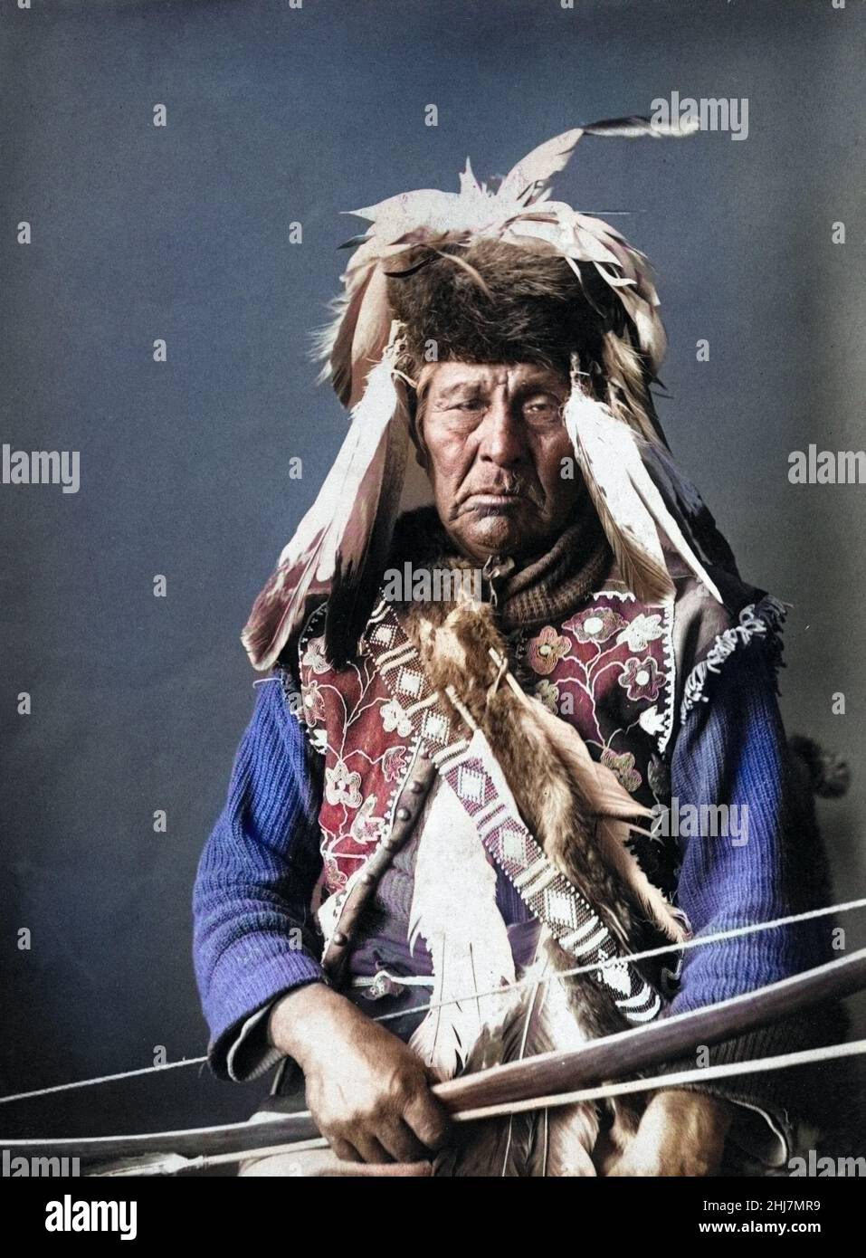 Foto antica colorata - nativi americani / indiani americani John Smith, Capo dei Grand Rondes / di Isaac Leeser Cohen, Portland, Oregon, 1900 Foto Stock