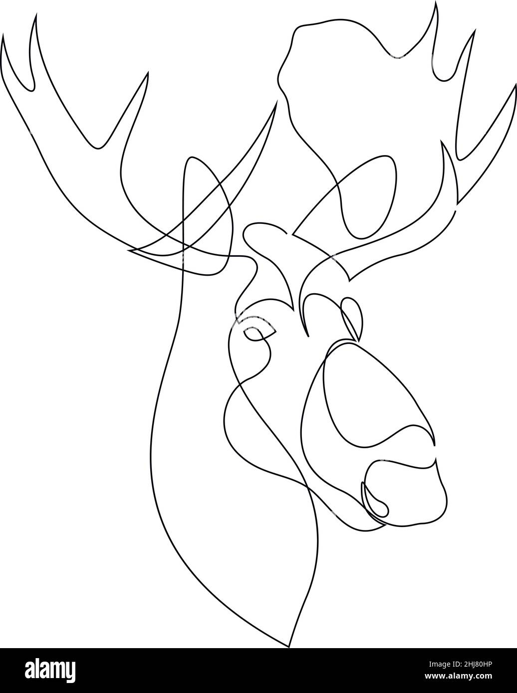 La testa alce. Elk. Un ritratto disegnato a mano di un'alce in una linea. Doodle. Illustrazione vettoriale Illustrazione Vettoriale