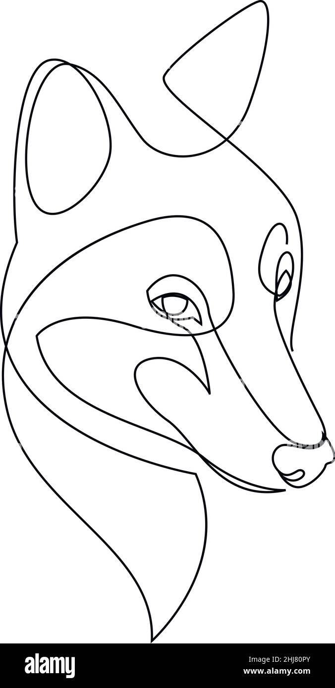 Un logo continuo line.Wolf. Animale selvatico. Profilo della testa di un lupo. Una linea di disegno continua logo isolato minimo illustrazione. Illustrazione Vettoriale