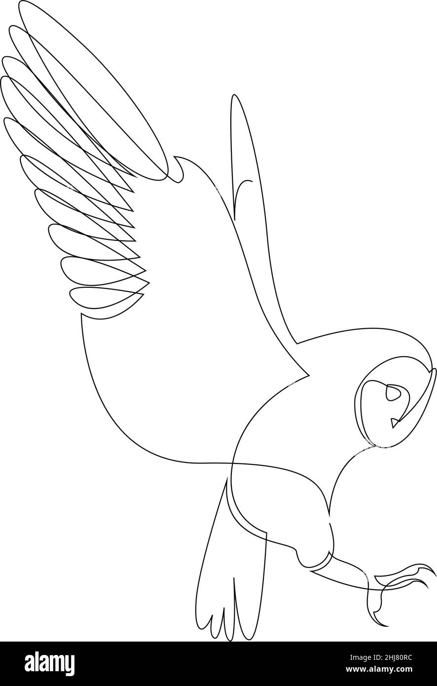 OWL volare una linea continua disegno grafico vettore illustrazione isolato su sfondo bianco. Illustrazione Vettoriale
