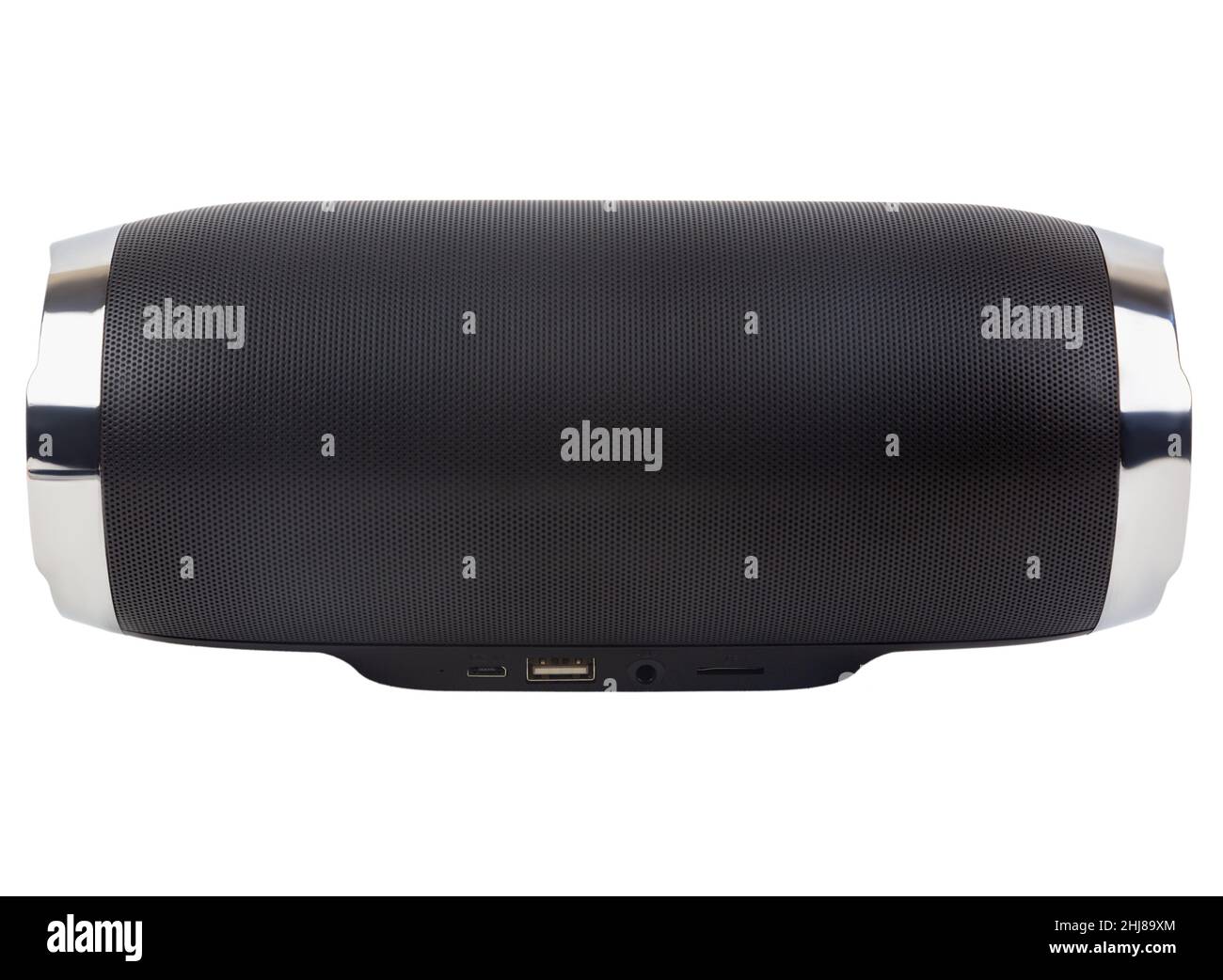 altoparlante bluetooth portatile nero per musica moderna con stereo portatile isolato su sfondo bianco Foto Stock
