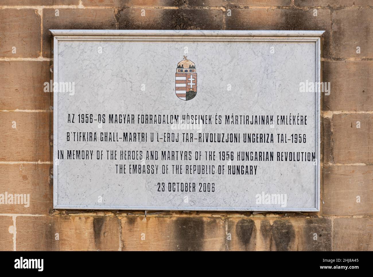 Valletta, Malta - 01 06 2022: Segno per il memoriale della rivoluzione ungherese Foto Stock