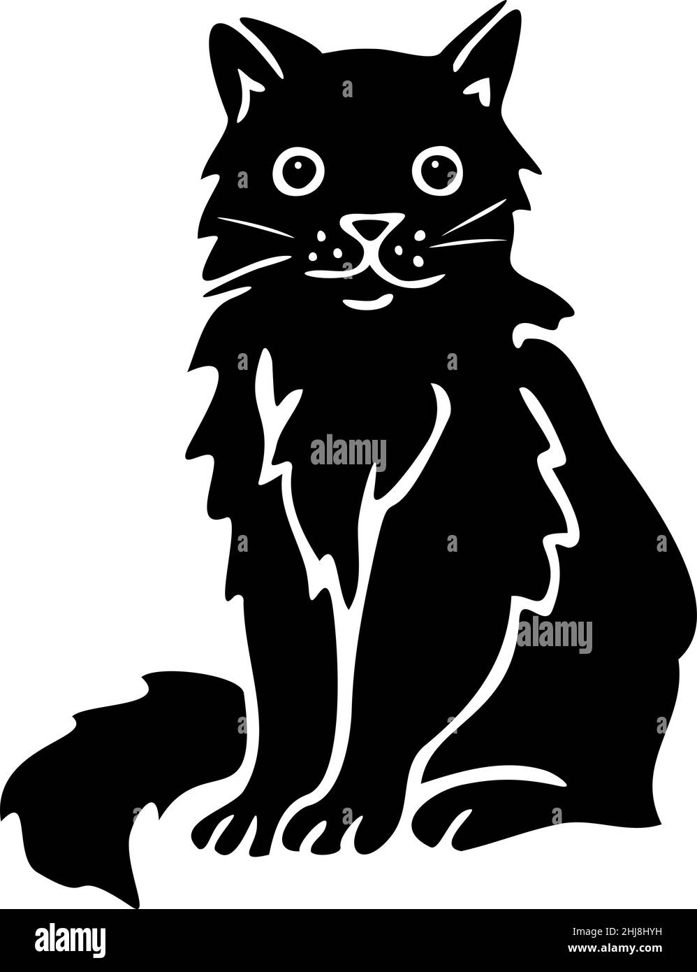 Illustrazione vettoriale con silhouette di Cat. Isolato a mano disegnato gatto. Illustrazione Vettoriale