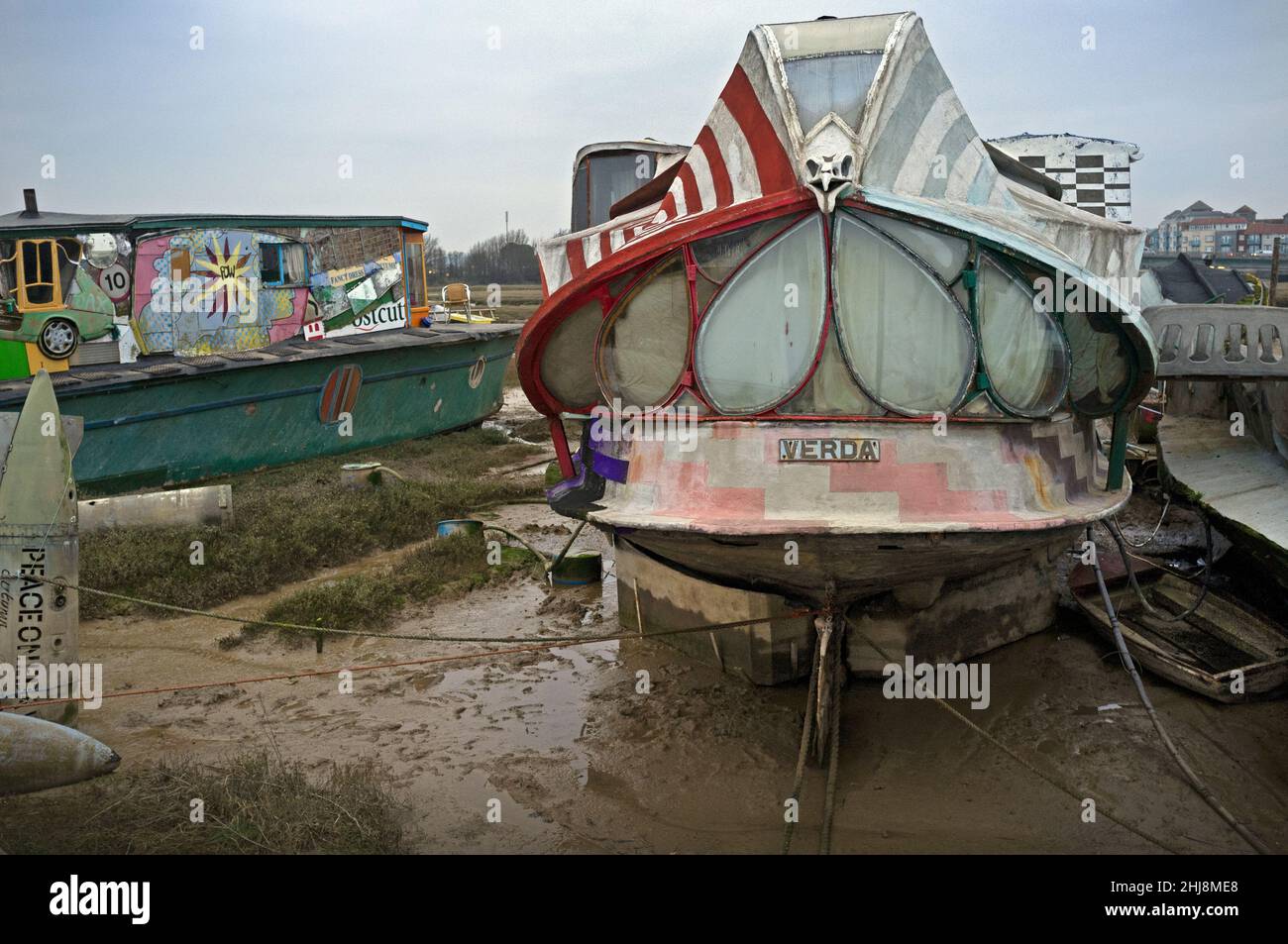 La comunità houseboat a Shoreham-by-Sea, Inghilterra Foto Stock