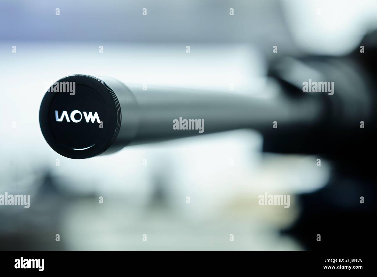 Laowa 24 mm f/14 2X lente per sonda macro in vista obliqua con calotta su lente a fuoco selettivo , editoriale illustrativo, Gifhorn, Germania, gennaio 27., 20 Foto Stock