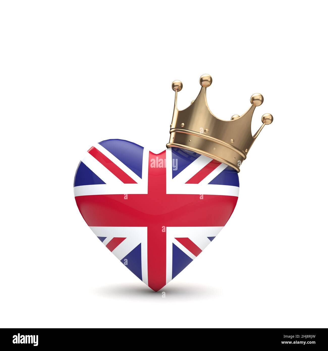 UK Union Jack Heart con una corona d'oro. Queen Jubilee Concept. 3D rendering Foto Stock