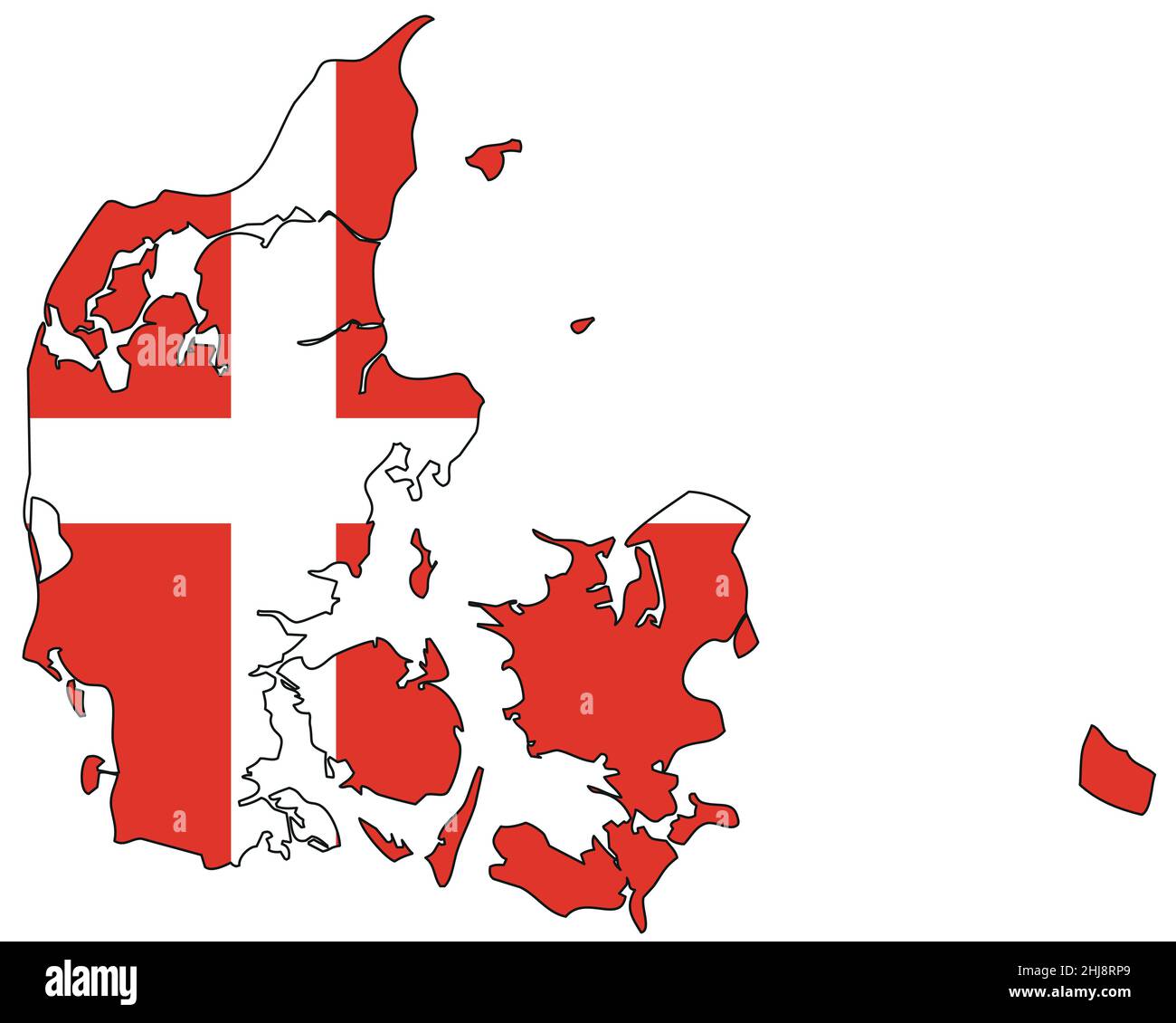 Mappa della Danimarca con bandiera - il profilo di uno Stato con bandiera nazionale Illustrazione Vettoriale