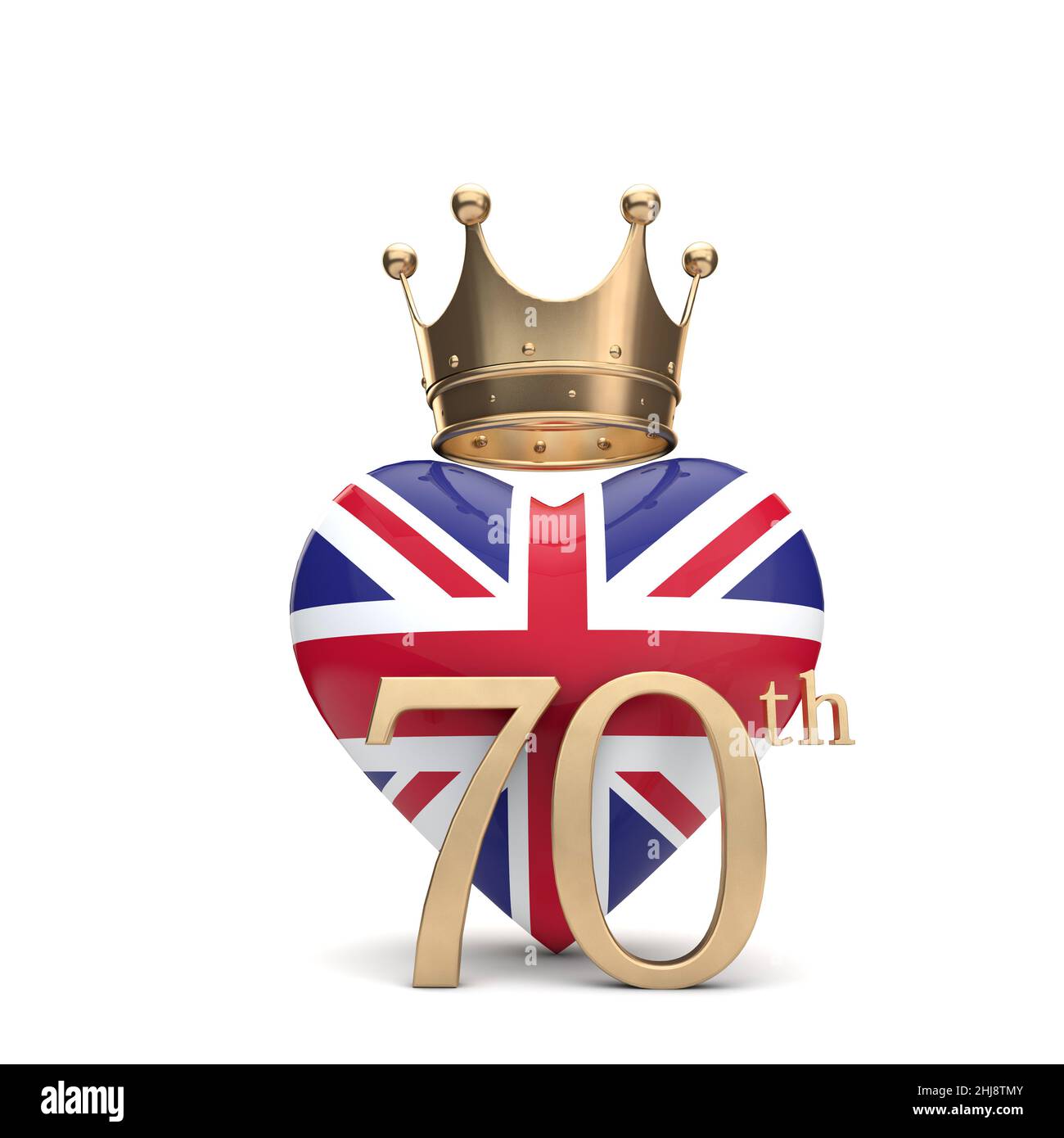 UK Union Jack Heart con una corona d'oro. Queen Jubilee Concept. 3D rendering Foto Stock