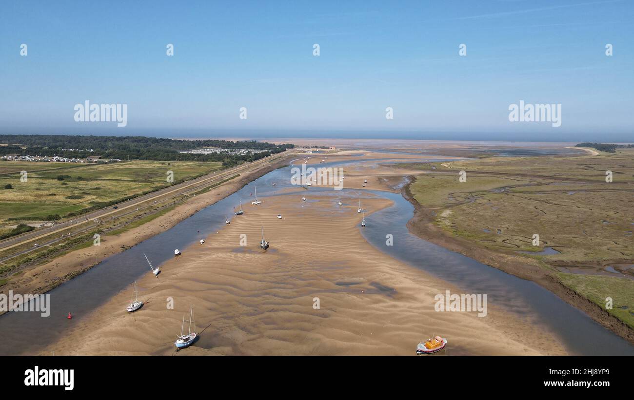 Wells-next-the-Sea North Norfolk UK West Fleet vista aerea dal drone, Foto Stock