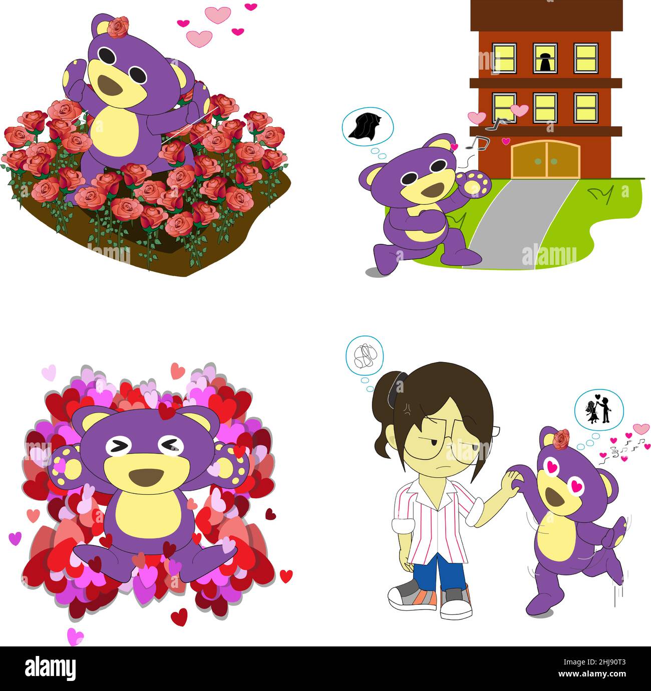 MR.purple orso sta avendo un set di amore, il giorno di San Valentino set 2. Illustrazione Vettoriale