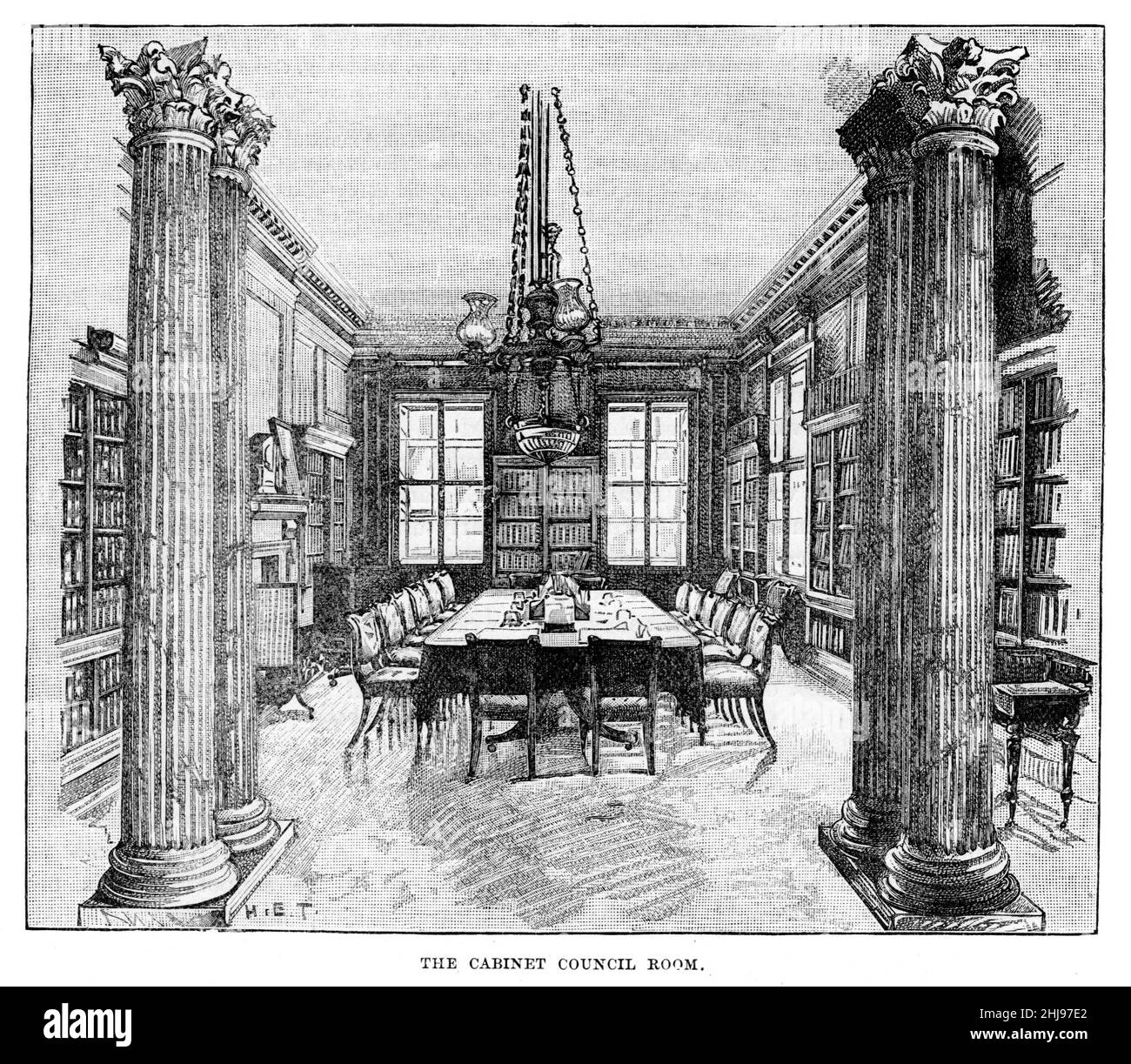 Illustrazione in bianco e nero; la Sala del Consiglio del Gabinetto, ala ovest della Casa Bianca, 1892, fine 19th secolo Foto Stock