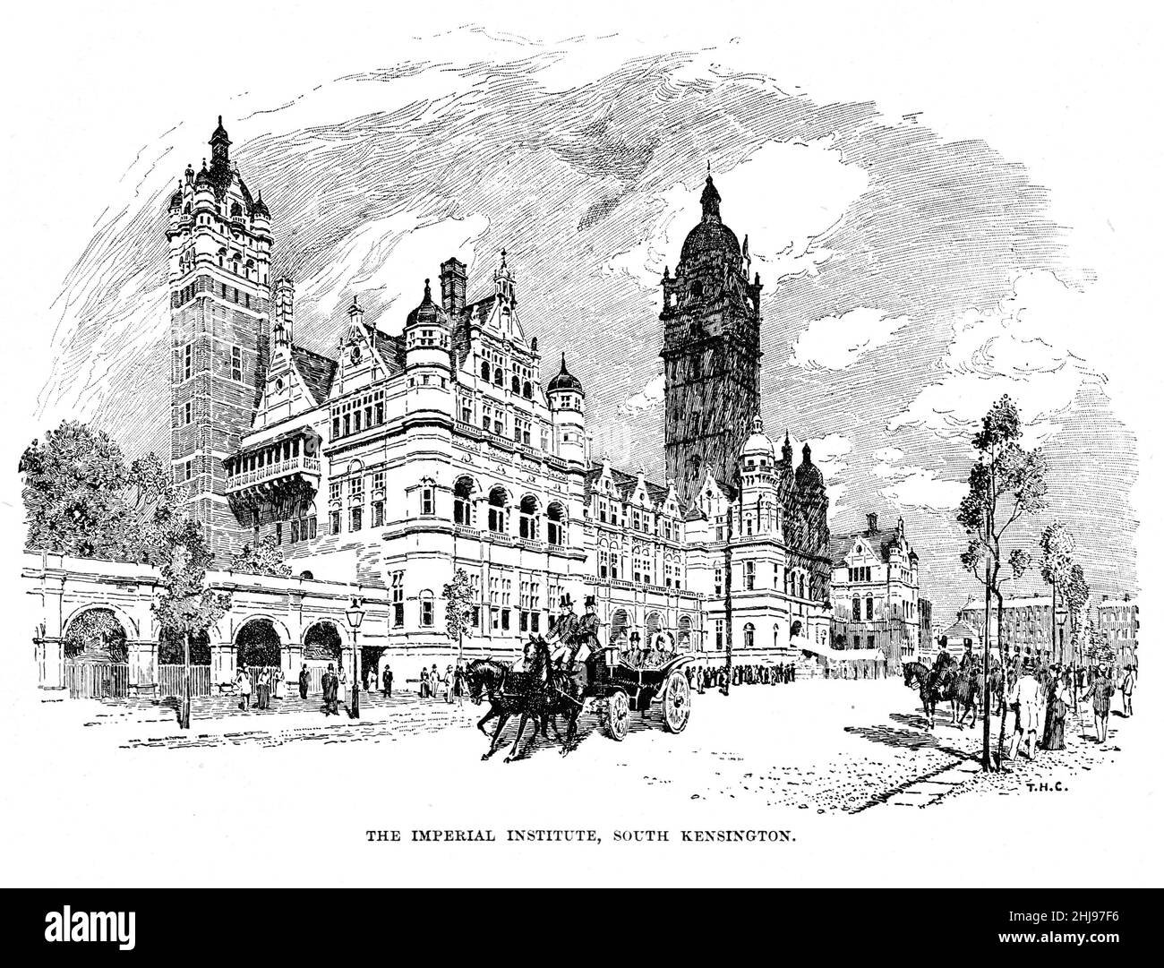 Illustrazione in bianco e nero; The Imperial Institute, Kensington, Londra circa 1893 Foto Stock