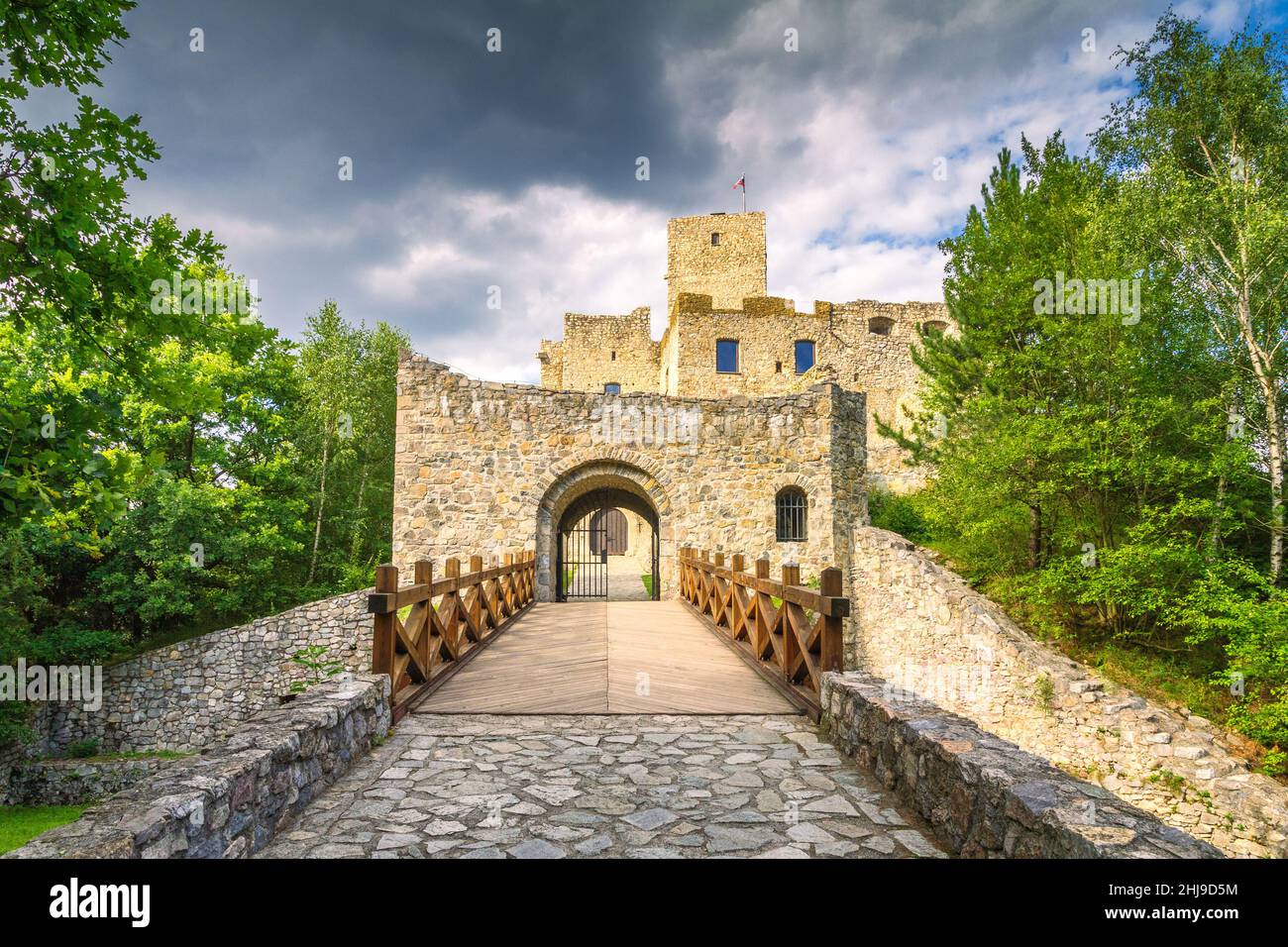 Porta d'ingresso al castello medievale Strecno vicino Zilina città, Slovacchia, Europa Foto Stock