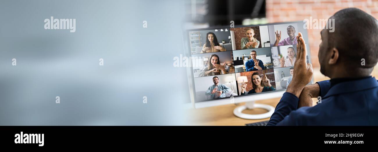 African American Deaf Sign Language Video Conference Foto Stock