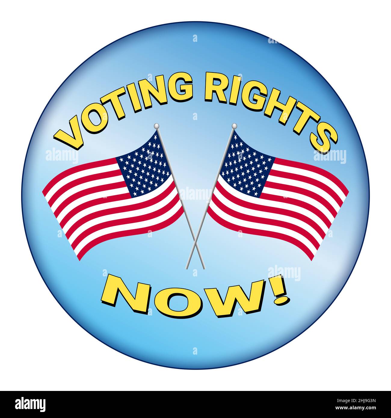 Voting Rights Now pulsante di progettazione della campagna con due bandiere USA - Illustrazione Foto Stock