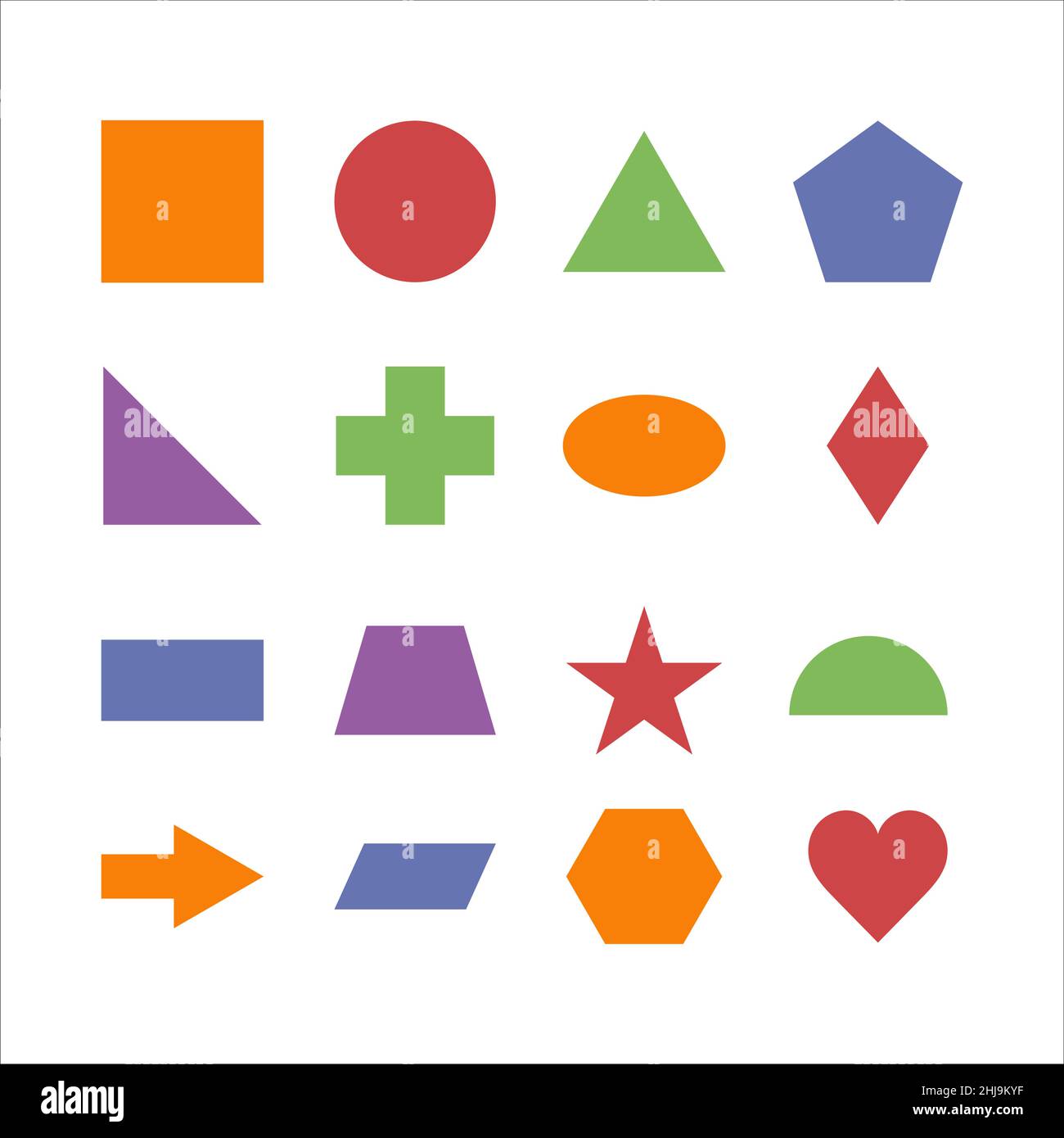 Set di forme geometriche. Forme geometriche per l'insegnamento a scuola. Illustrazione Vettoriale
