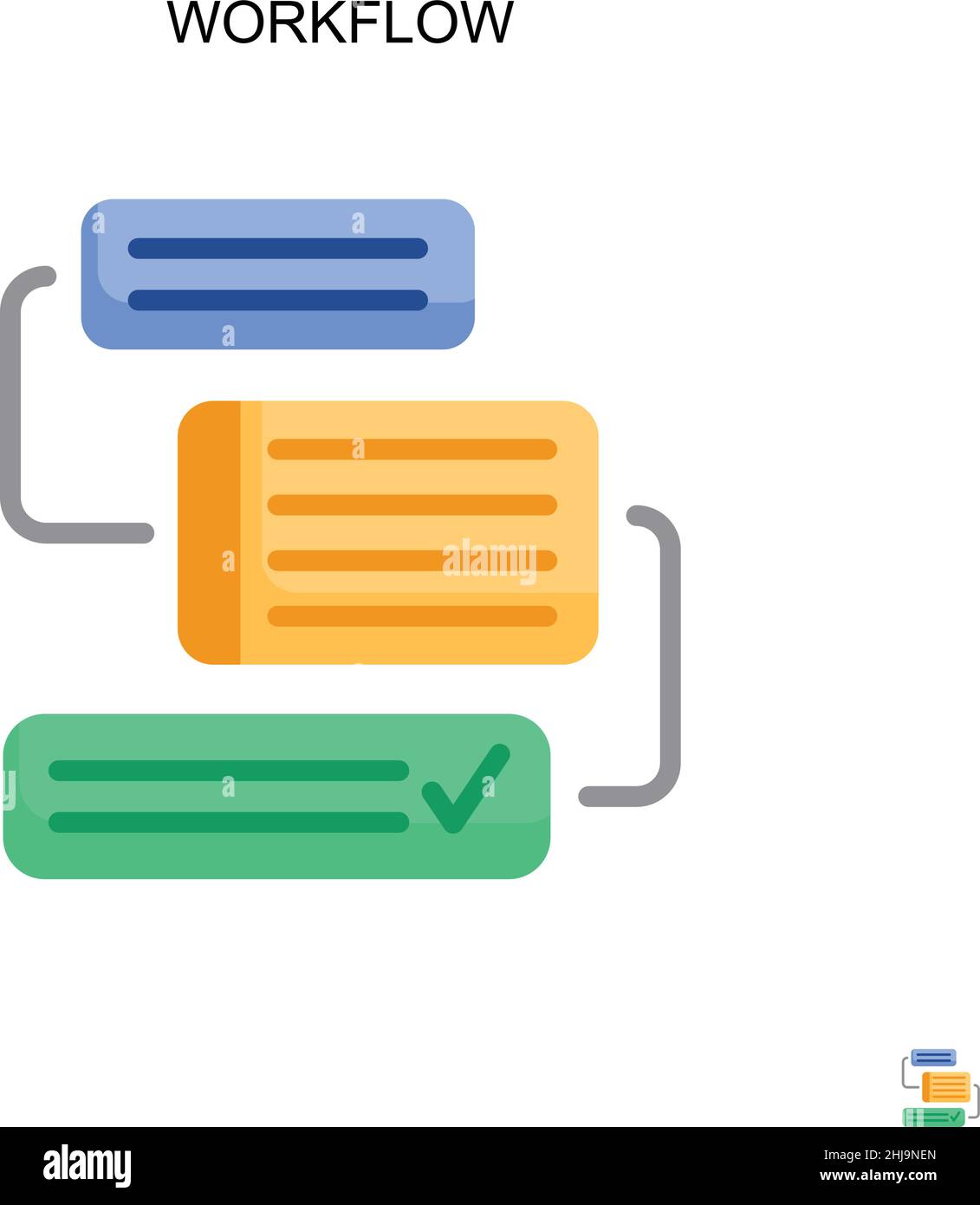 Icona vettore semplice flusso di lavoro. Modello di disegno del simbolo di illustrazione per l'elemento dell'interfaccia utente mobile Web. Illustrazione Vettoriale