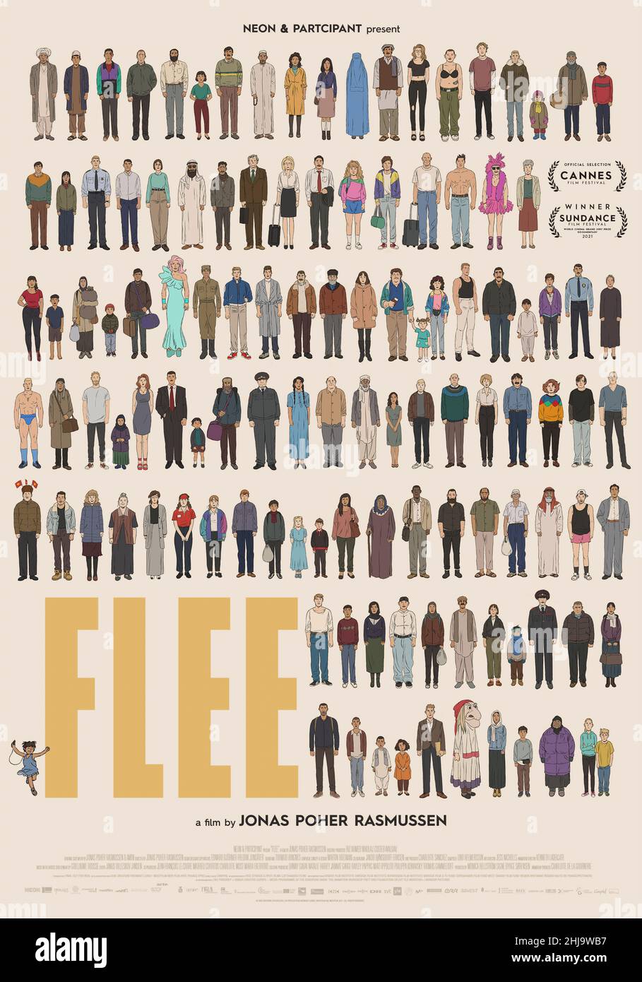 Flee (2021) diretto da Jonas Poher Rasmussen e protagonista Daniel Karimyar, Fardin Mijdzadeh e Milad Eskandari. Un documentario animato che racconta la vera storia della necessità di un uomo di confrontarsi con il suo passato per avere un futuro davvero. Foto Stock