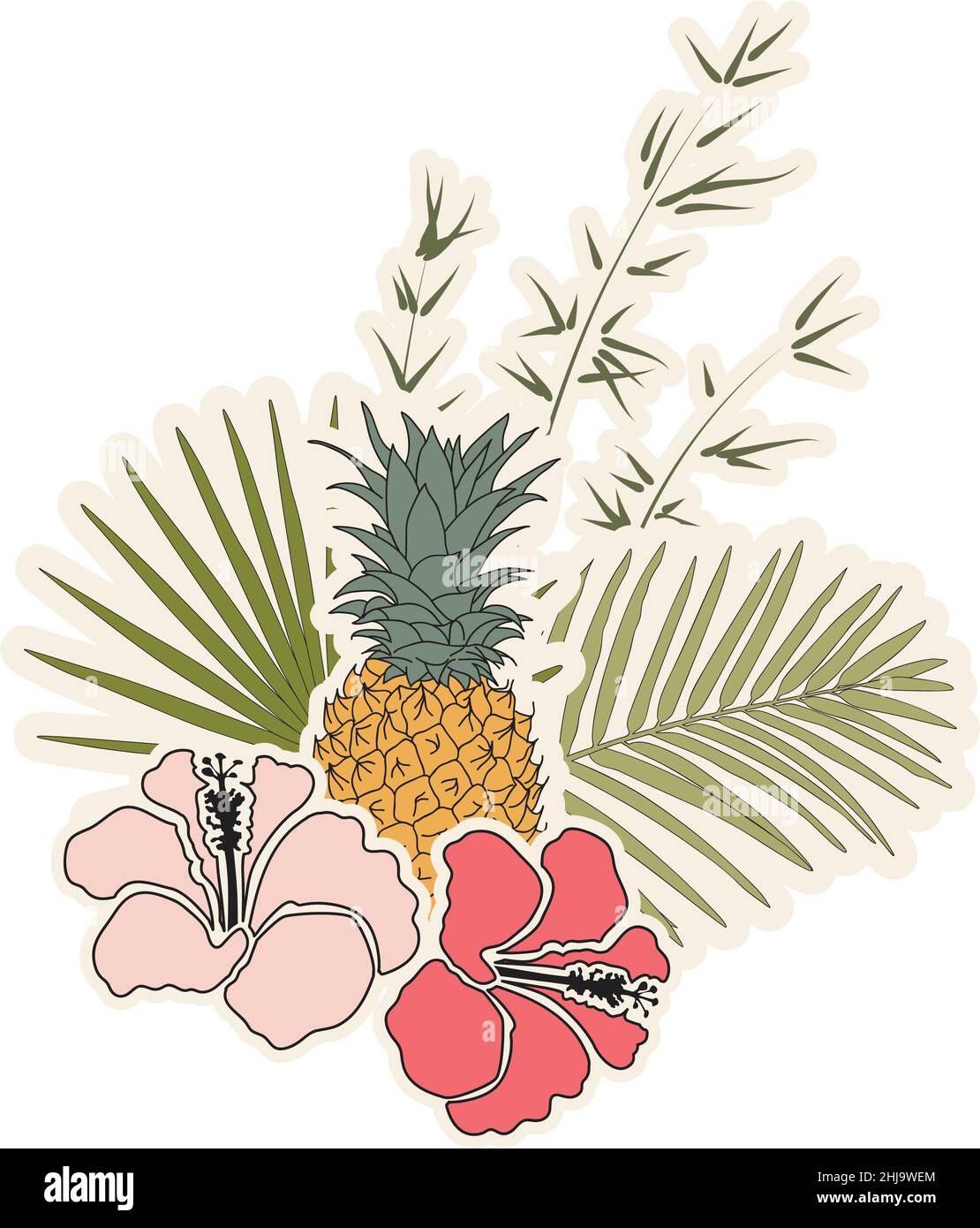 ananas e foglie di palma Illustrazione Vettoriale