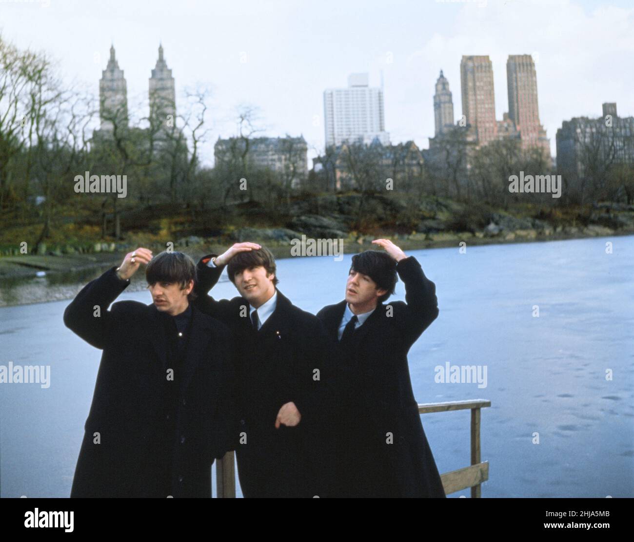 I Beatles Paul McCartney e Ringo Starr e John Lennon a New York durante il tour dei Beatles dell'USAFebbraio 1964 Foto Stock