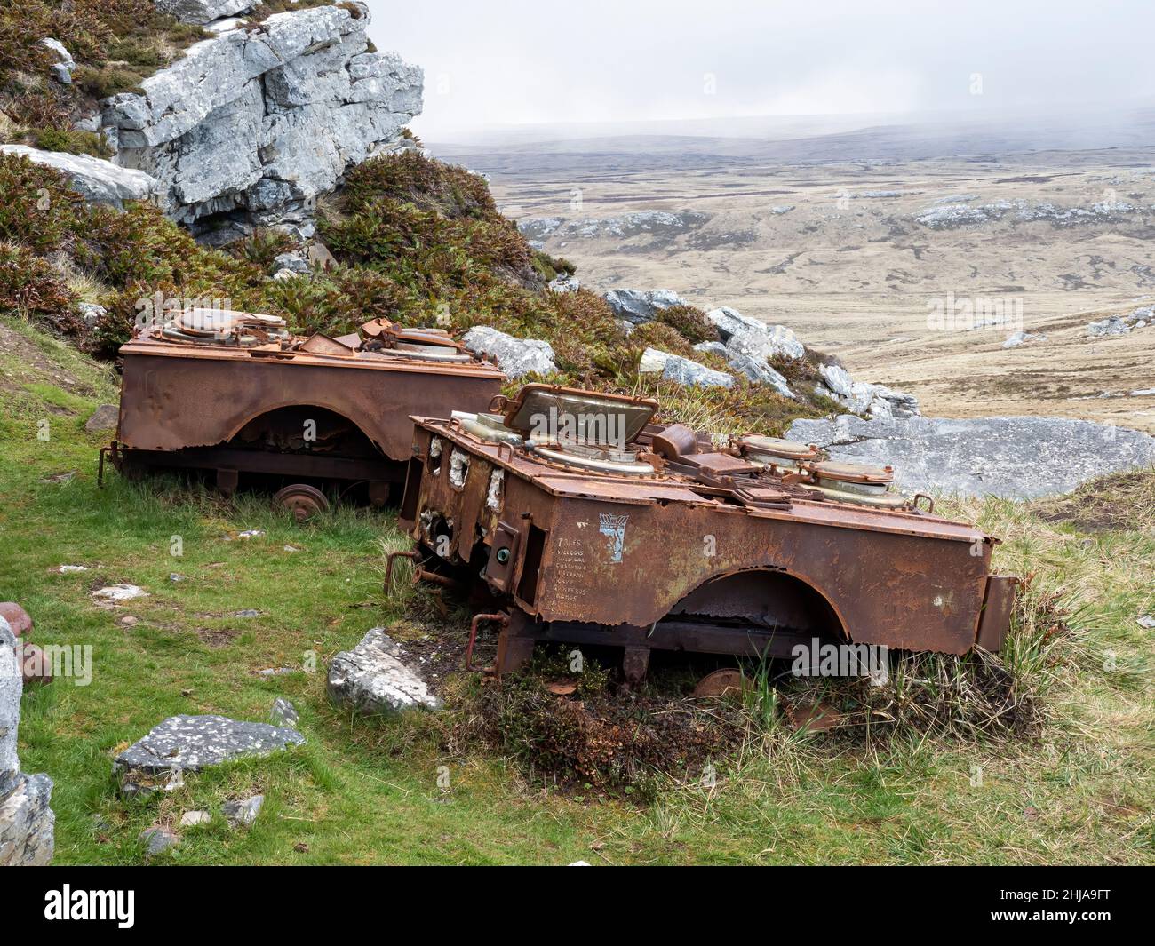 Stazione di preparazione degli alimenti portatile argentina utilizzata durante il conflitto del 1982 sul monte Tumbledown, Falklands. Foto Stock