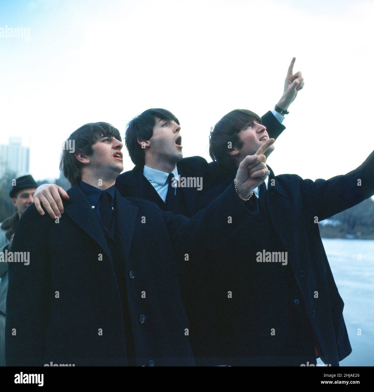 I Beatles Paul McCartney e Ringo Starr e John Lennon a New York durante il tour dei Beatles dell'USAFebbraio 1964 Foto Stock