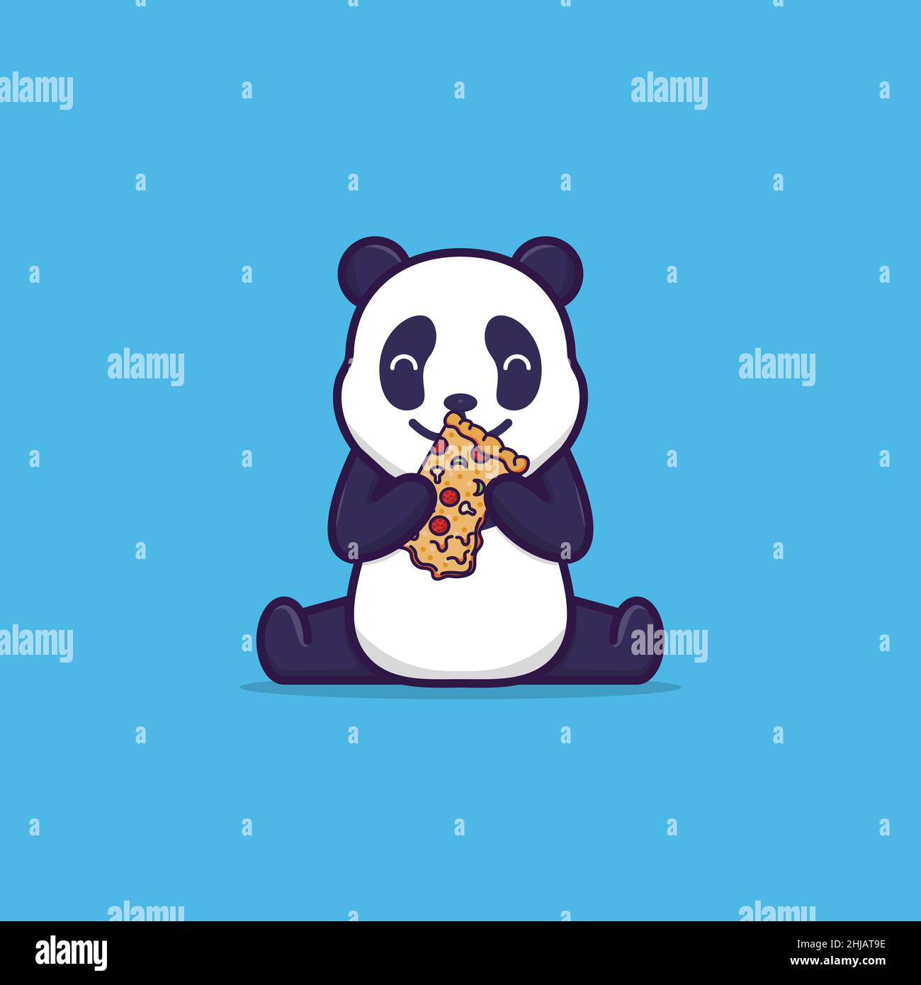Illustrazione vettoriale del panda cute che mangia la pizza. Illustrazione piatta del disegno Illustrazione Vettoriale