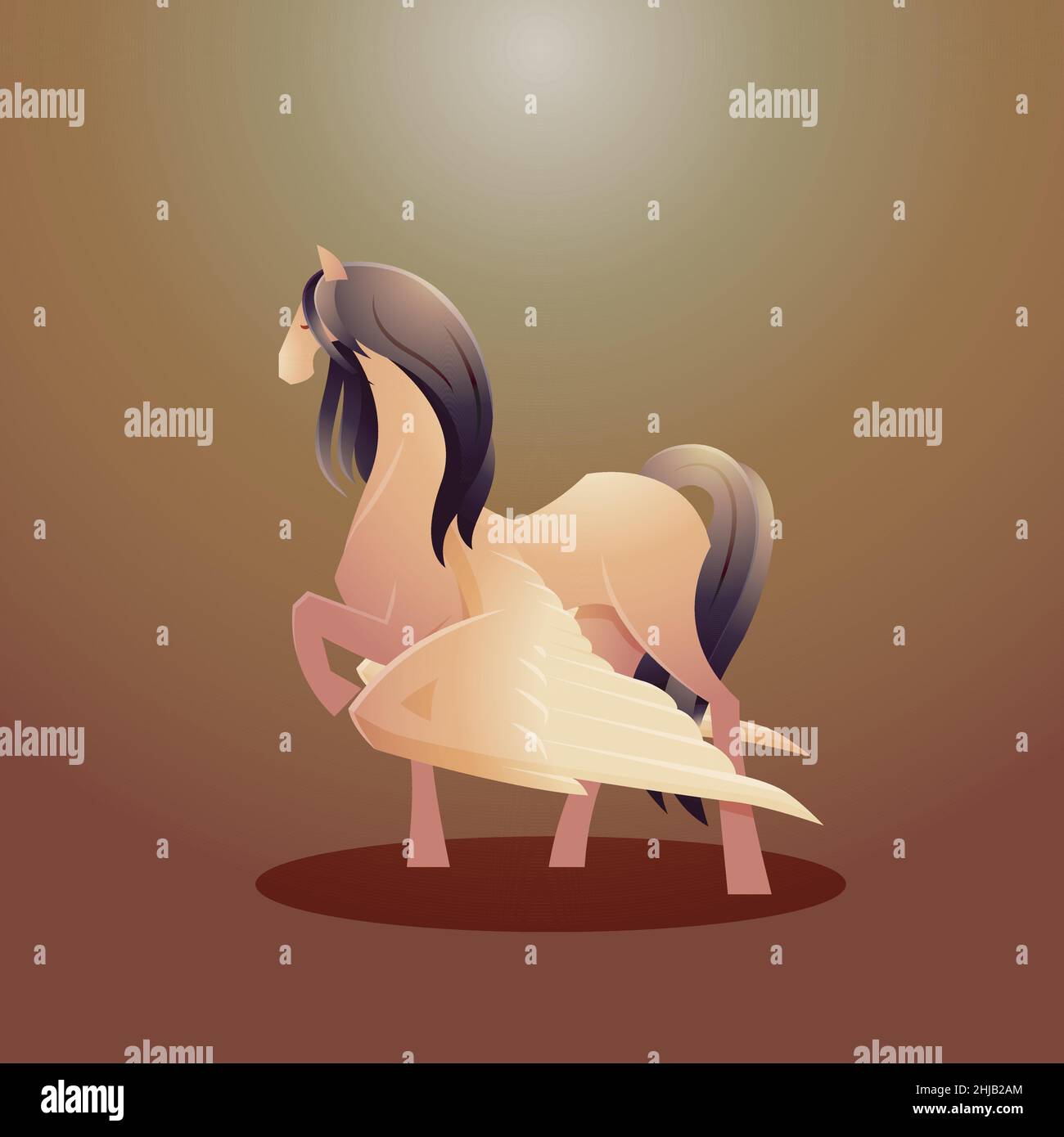 Beautiful Legend Pegasus Winged Horse Standing Wings mitologia Fantasy creature Cartoon Illustrazione Vettoriale