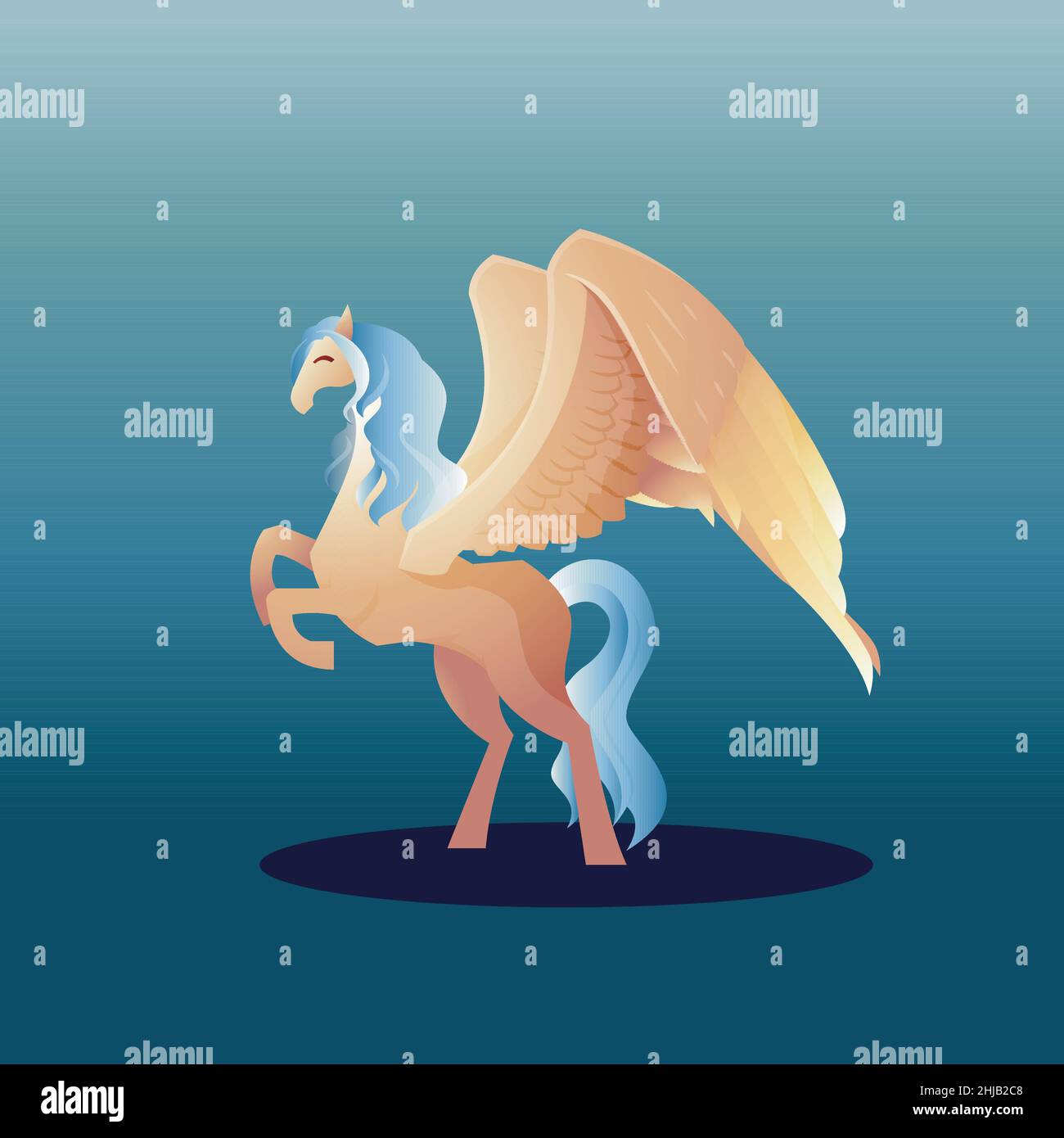 Bella leggenda Pegasus Winged Horse spread Wings Prancing Fantasy creature Cartoon Illustrazione Vettoriale