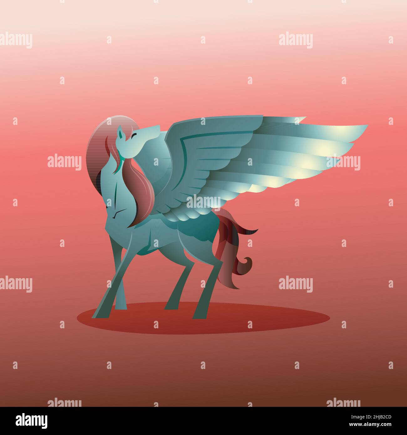 Legend Pegasus Winged Horse spread Wings Guarda Indietro Fantasy creature Cartoon Illustrazione Vettoriale