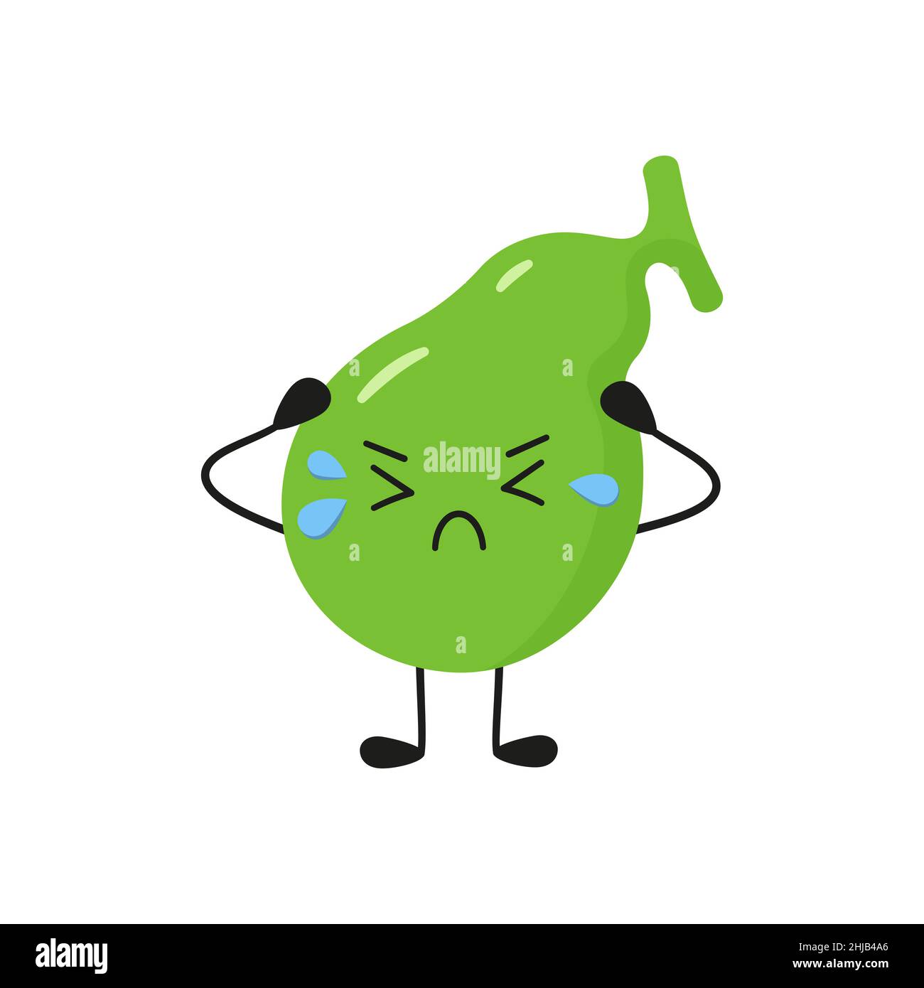 Malata triste kawaii gallbladder. Personaggi per illustrare il problema della colecistite, malattia del gallstone. Illustrazione isolata dal vettore su bianco Illustrazione Vettoriale