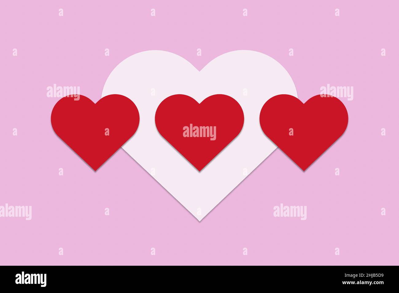 Illustrazione dei cuori su sfondo rosa. Foto Stock