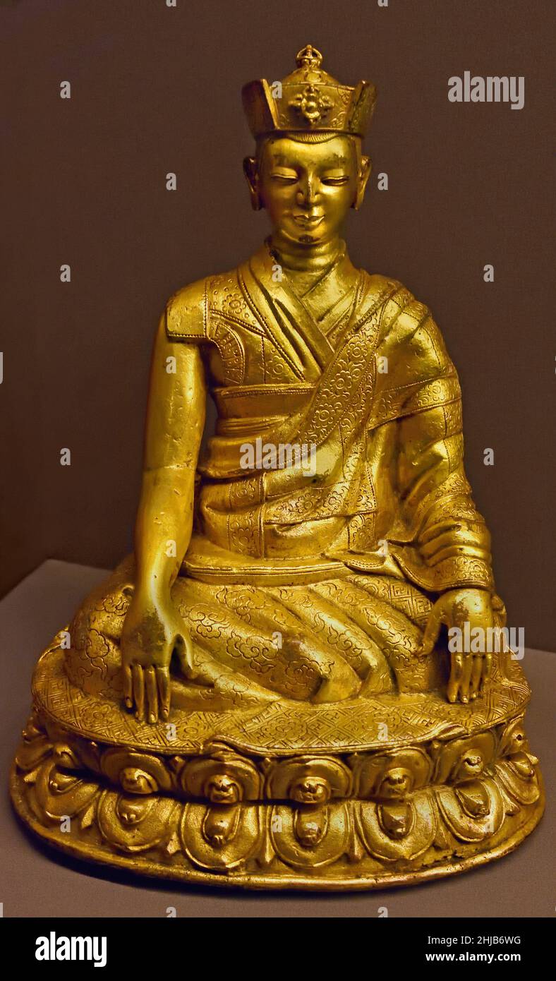 MKHA` apyod dbang pa Tibet di bronzo dorato del 15th secolo tibetano orientale. Foto Stock