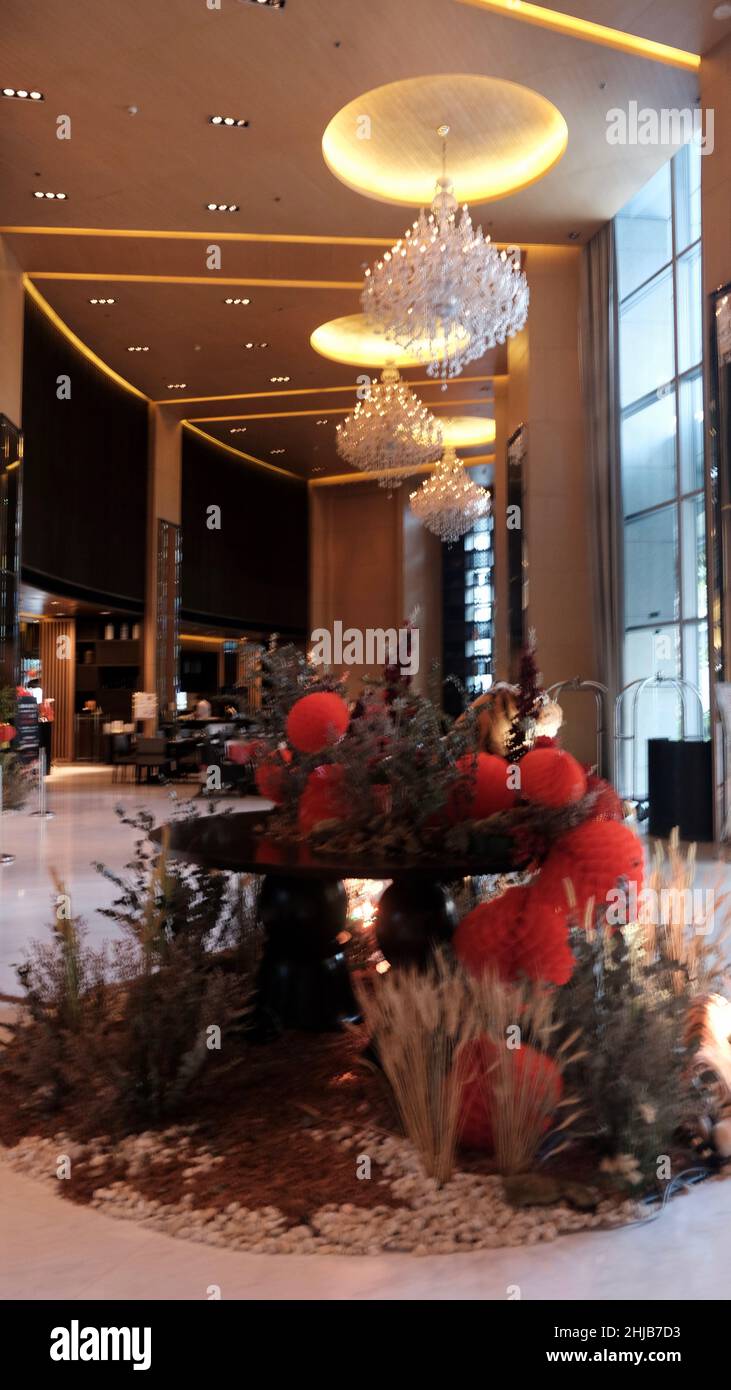 Capodanno cinese Lunar Capodanno 2022 anno della tigre il Bangkok Marriott Hotel Sukhumvit decorazioni della lobby Foto Stock