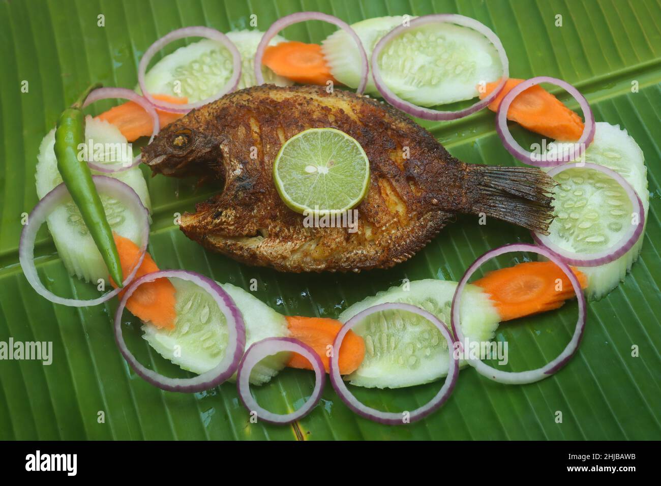 Karimeen fritto di pesce kerala Foto Stock